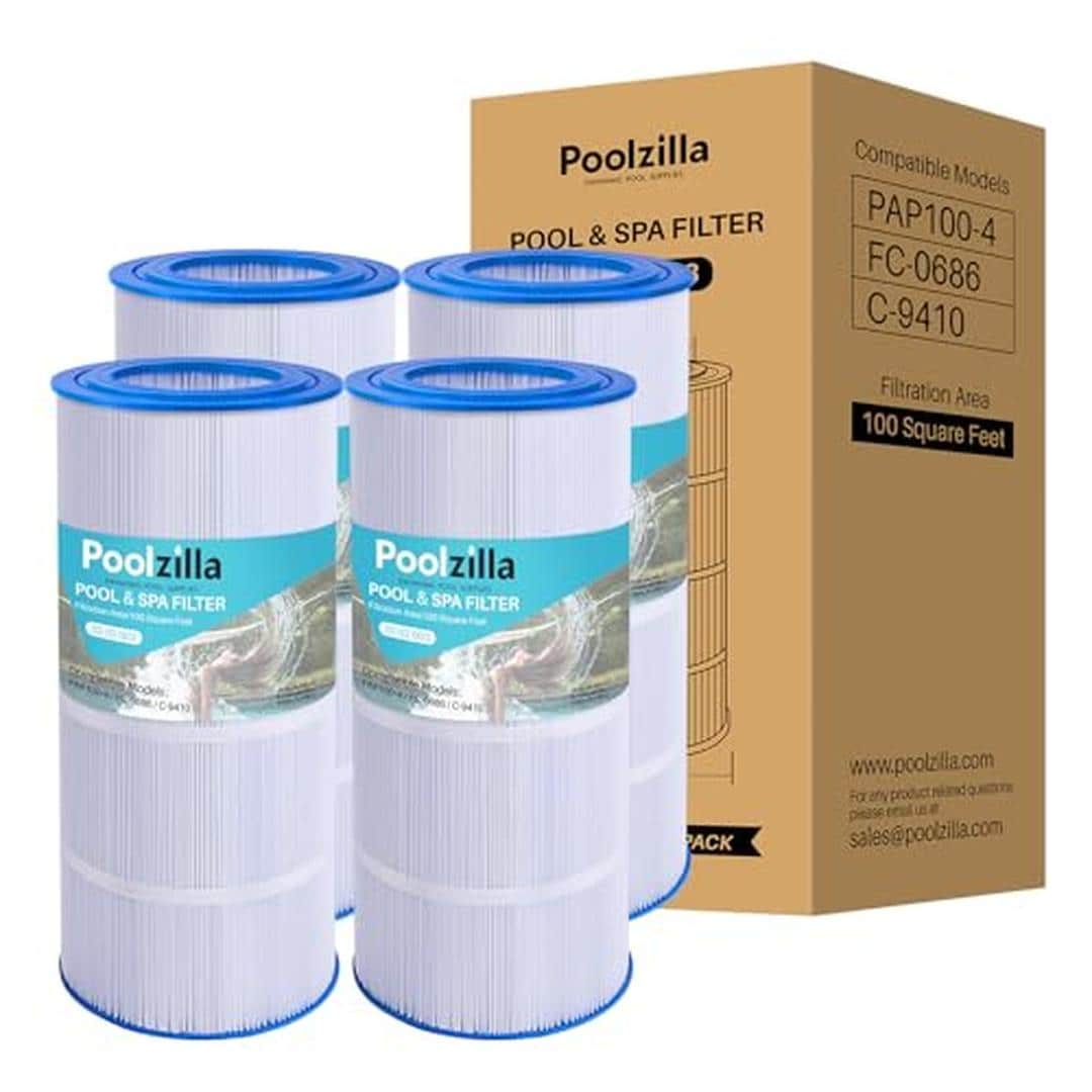 Poolzilla PZ-100A-4PCK Replacement Pool Filter Cartridge Compatible with Pentair CC100 CCRP100 PAP100 PAP100 4 Unicel C 9410 R173215 Filbur FC 0686 59054200 160316 160354 SP100 Predator 100