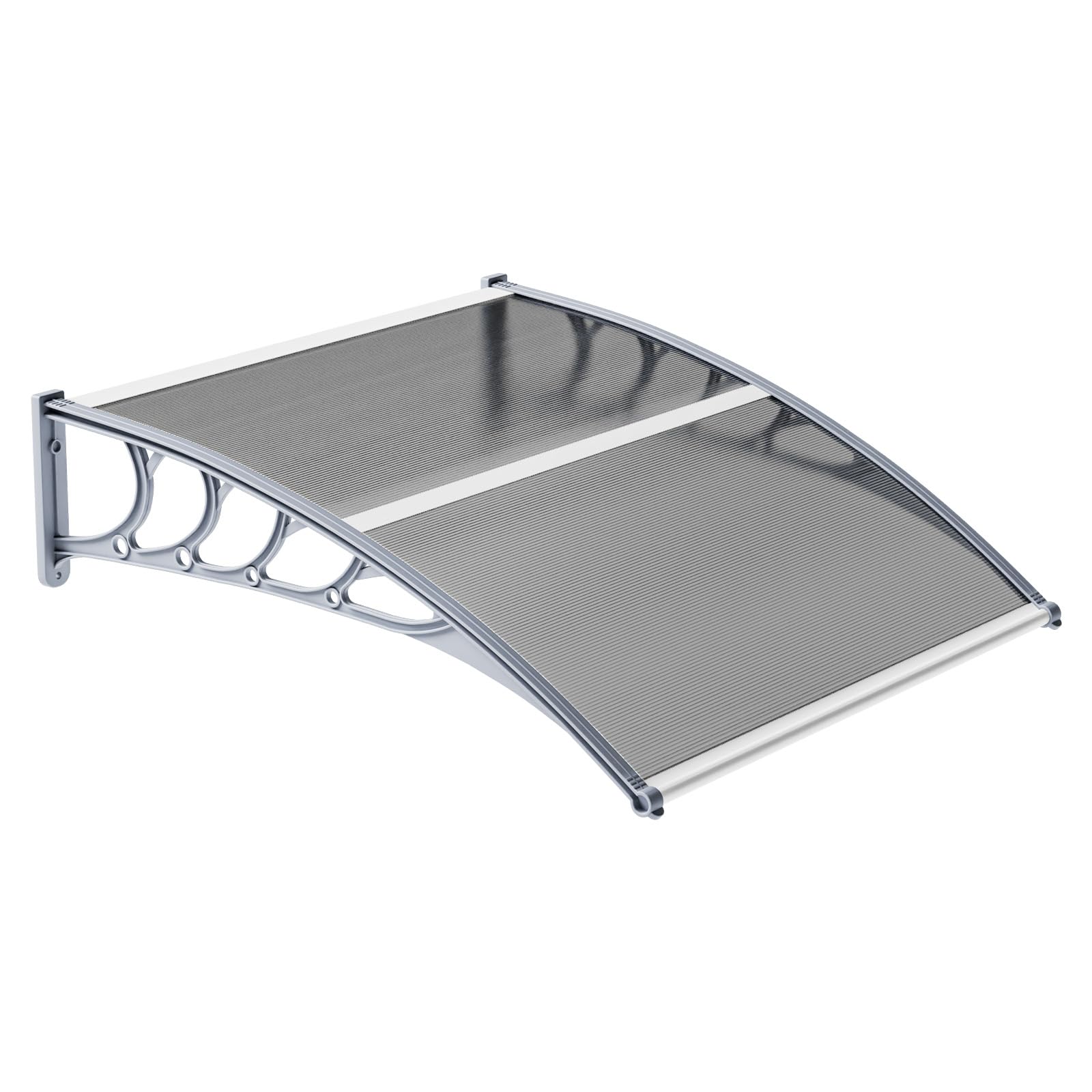 VINGLI 40D x 40W Window Awning for Doors Polycarbonate Cover Patio Door Awning Rain Snow Sunlight Protection Hollow Sheet Grey Board and Grey Bracket/Window Awning Door Canopy Exterior