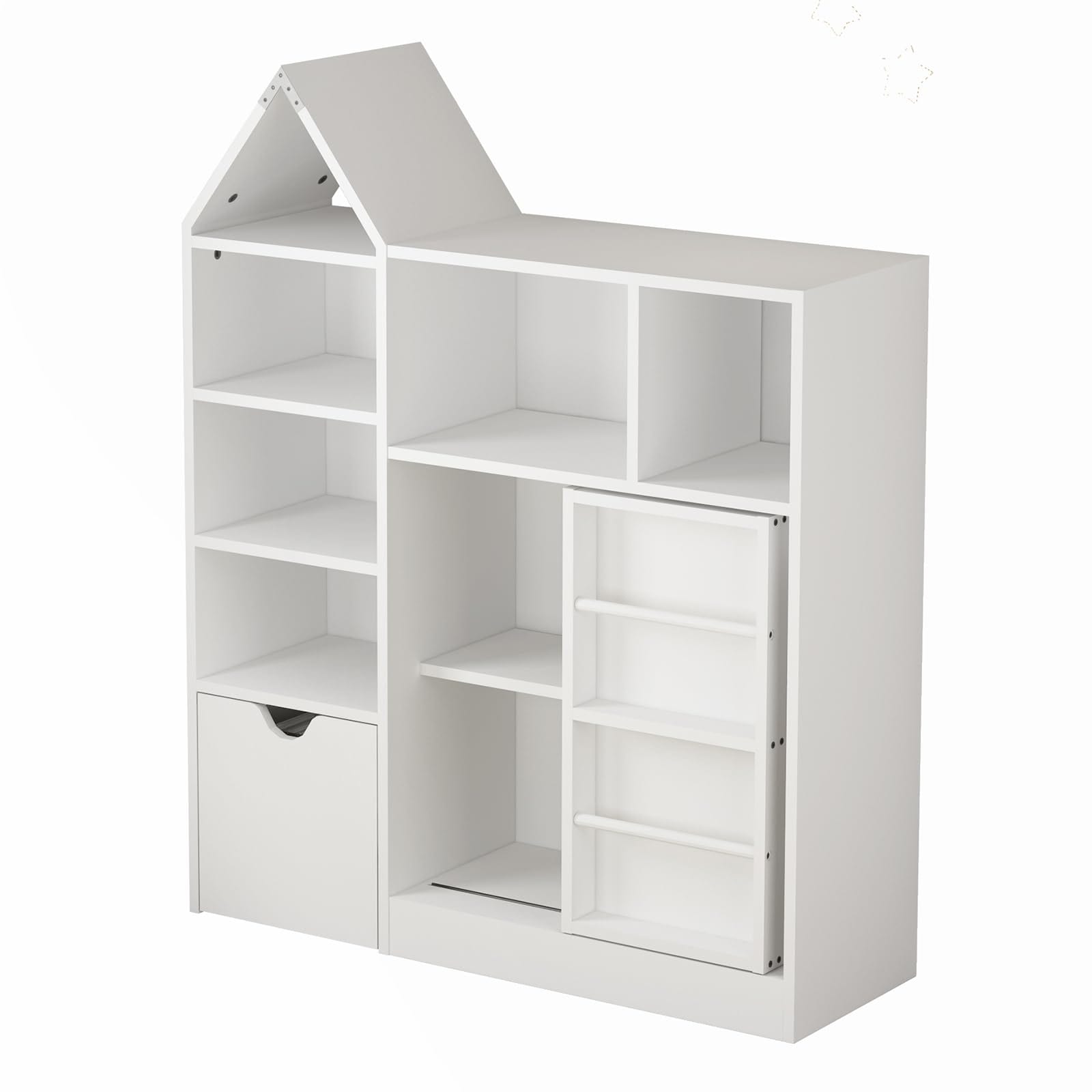 IdealHouse Kids Toy and Book Organizer with Storage Cubbies Multifunctional Storage Chest with 8 Cubbies and Movable Drawers for Playroom Kids Room Living Room White