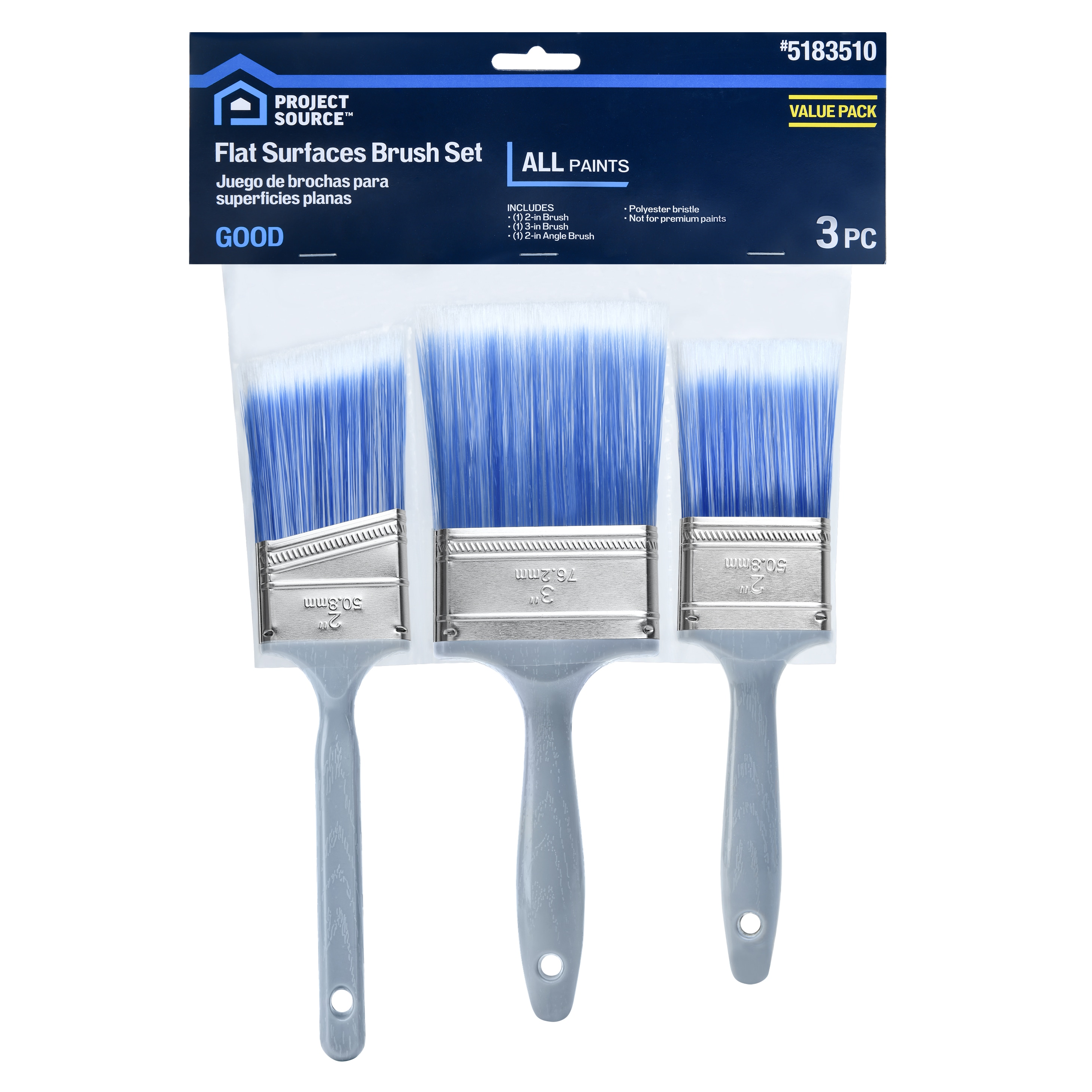 Project Source 2200303 Multiple Sizes Reusable Polyester Assorted General purpose brush 3 -Pack
