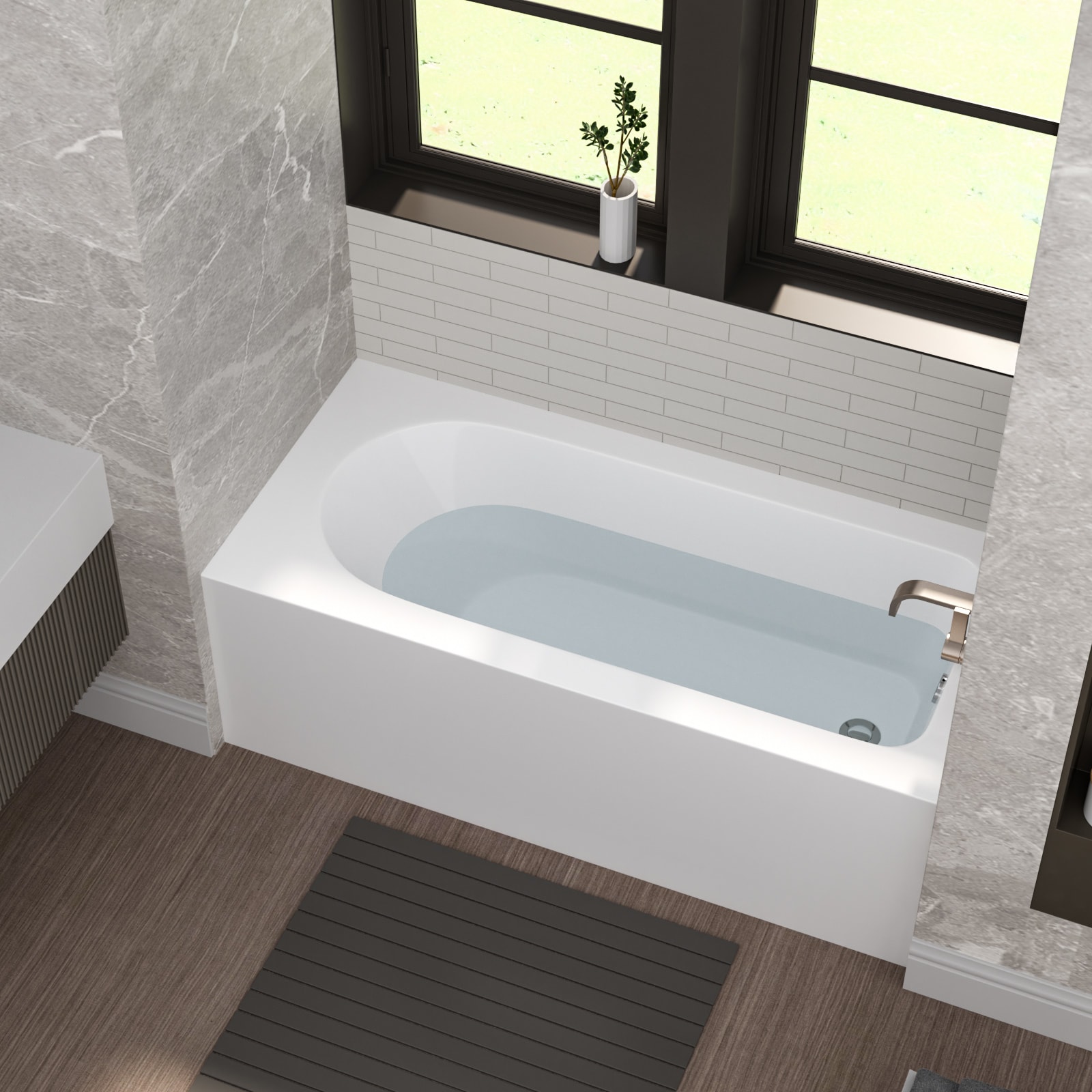Forclover - Acrylic Alcove Soaking Bathtub 60-in x 28-in Glossy White Acrylic Rectangle Alcove So...