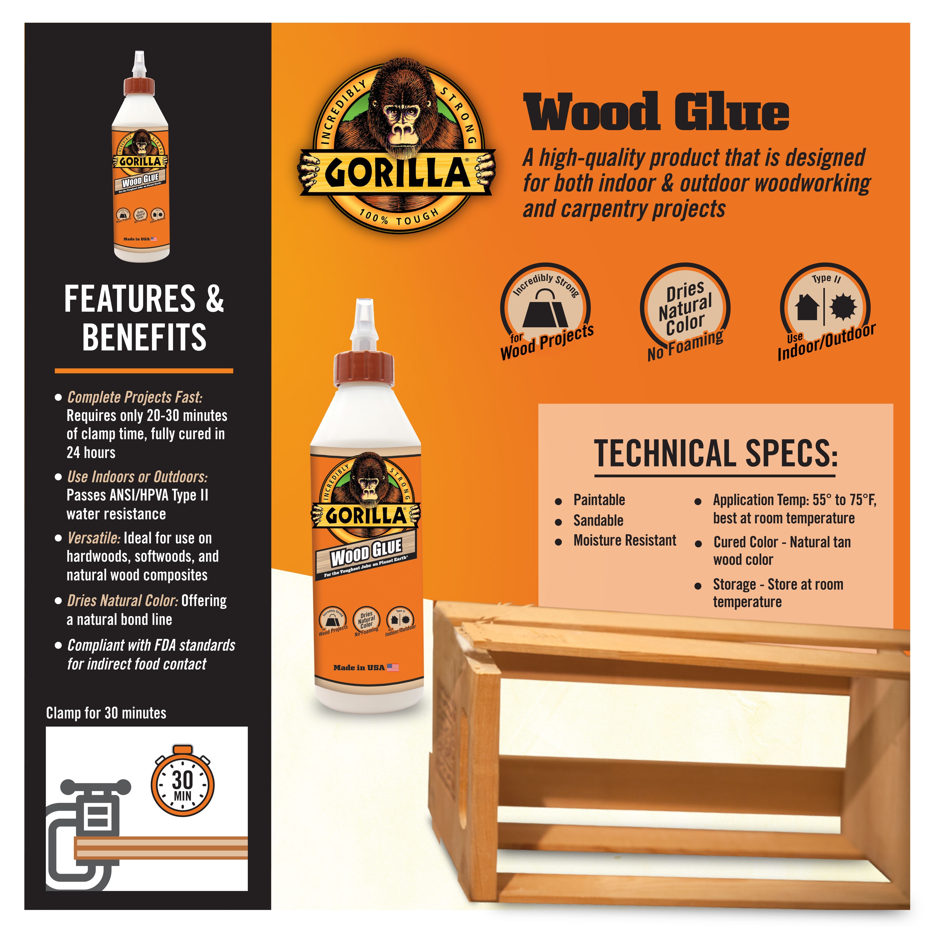 Gorilla Glue Natural Wood Filler 16 oz 107103