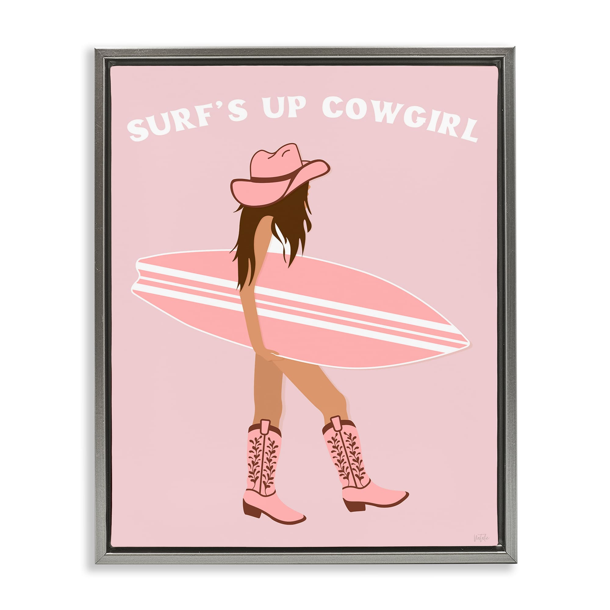 Stupell Industries BS-198-FFL-24X30 Surf's Up Cowgirl Gray Framed Floater Canvas Wall Art By Natalie Carpentieri 25 x 31