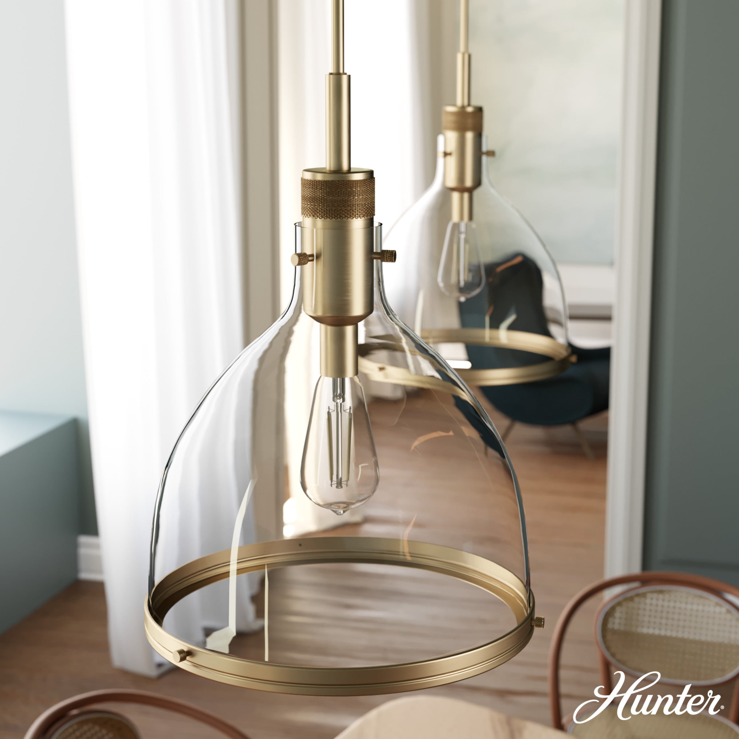 Hunter Van Nuys 3-Light Alturas Gold Transitional Clear Glass Tiered LED Mini Hanging