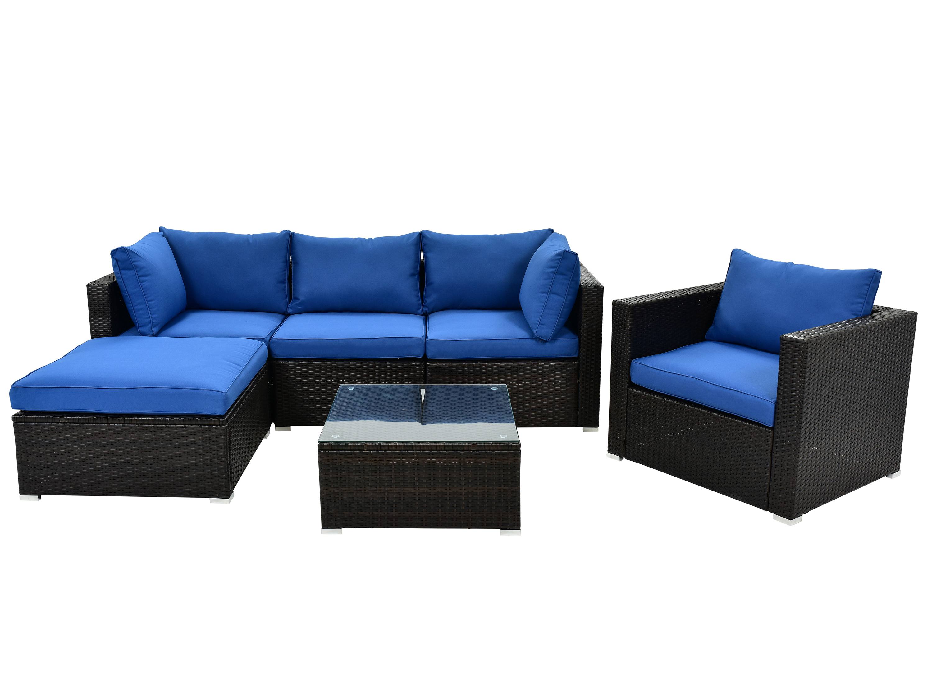 CASAINC WF-HW60374+ 6-Piece Rattan Patio Conversation Set with Blue Cushions