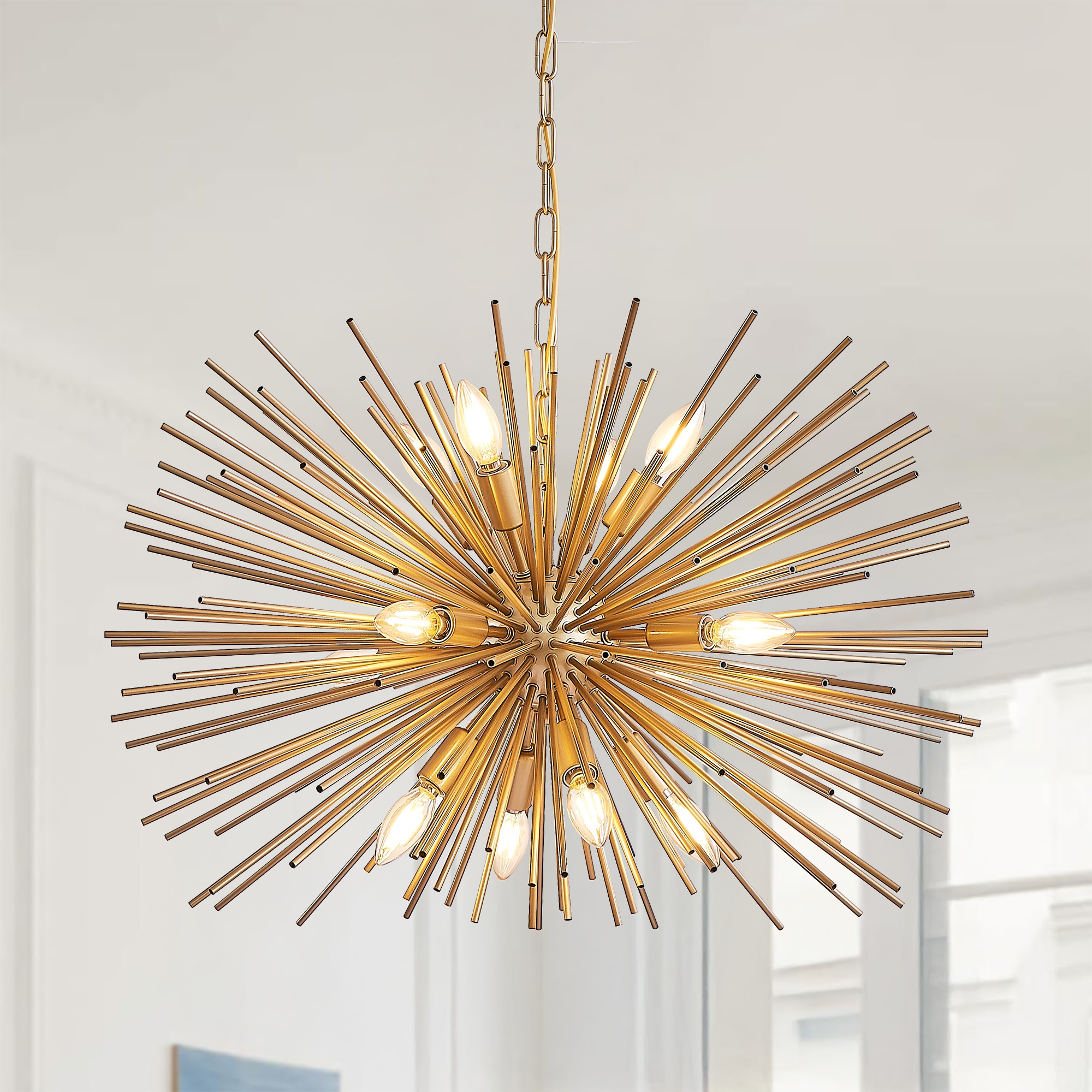 KTMBDW 12-Light Gold Sputnik Starburst Chandelier - Mid-Century Modern Pendant Light Fixture for Dining Room Living Room (Bulb Not Included)