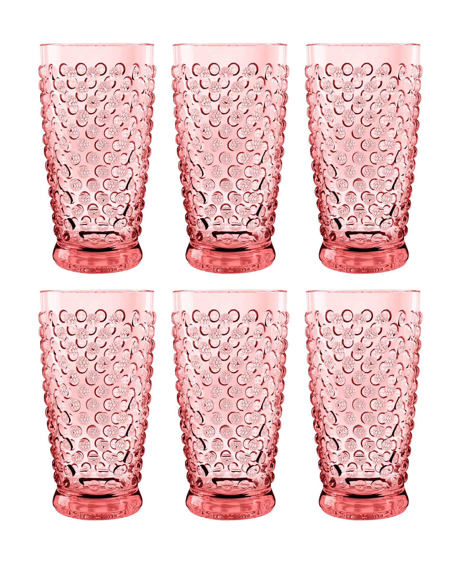TarHong Hobnail Acrylic Drinking Glasses - Pink - 20 oz - Set of 6