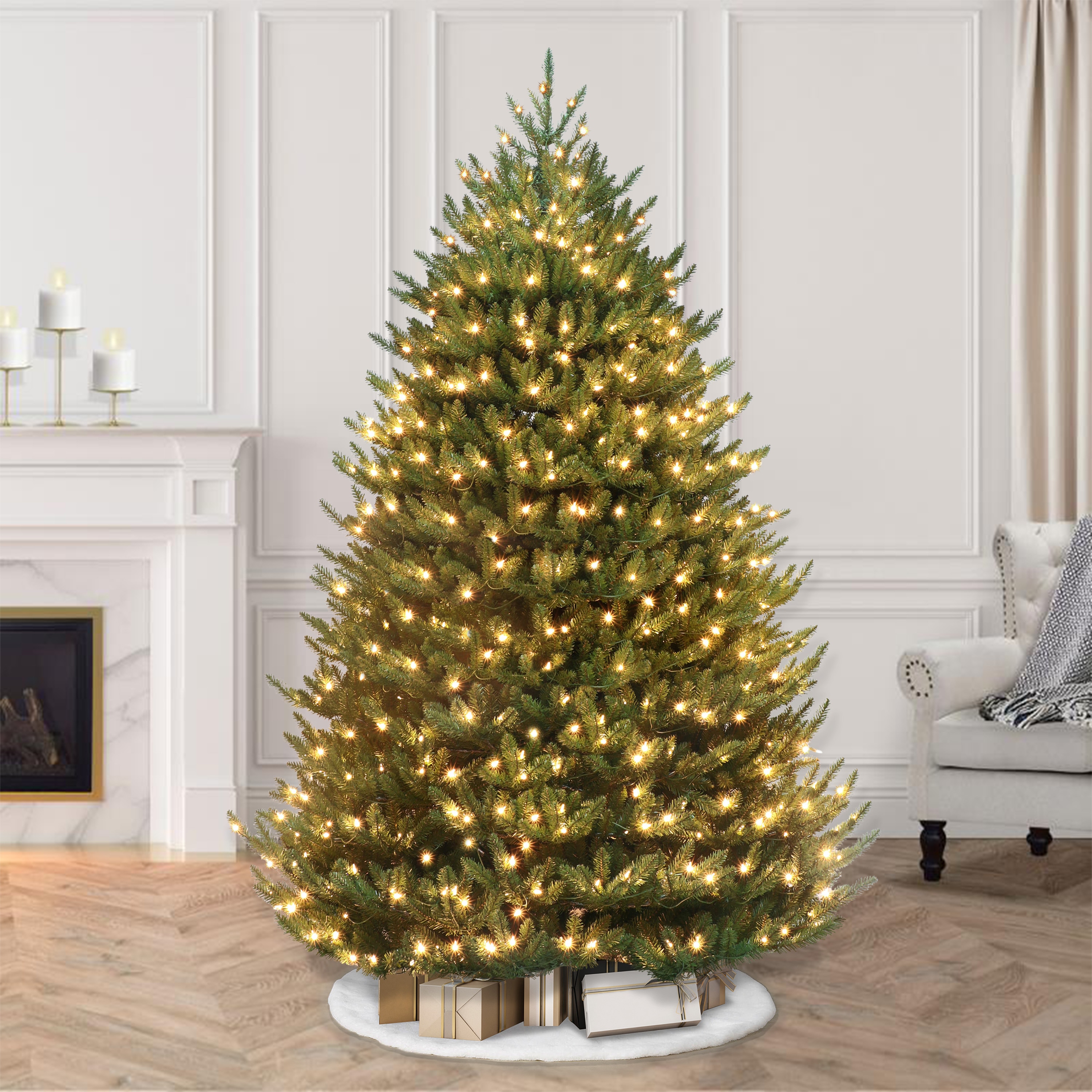 Puleo International 7.5-ft Balsam Fir Pre-lit Artificial Christmas Tree ...