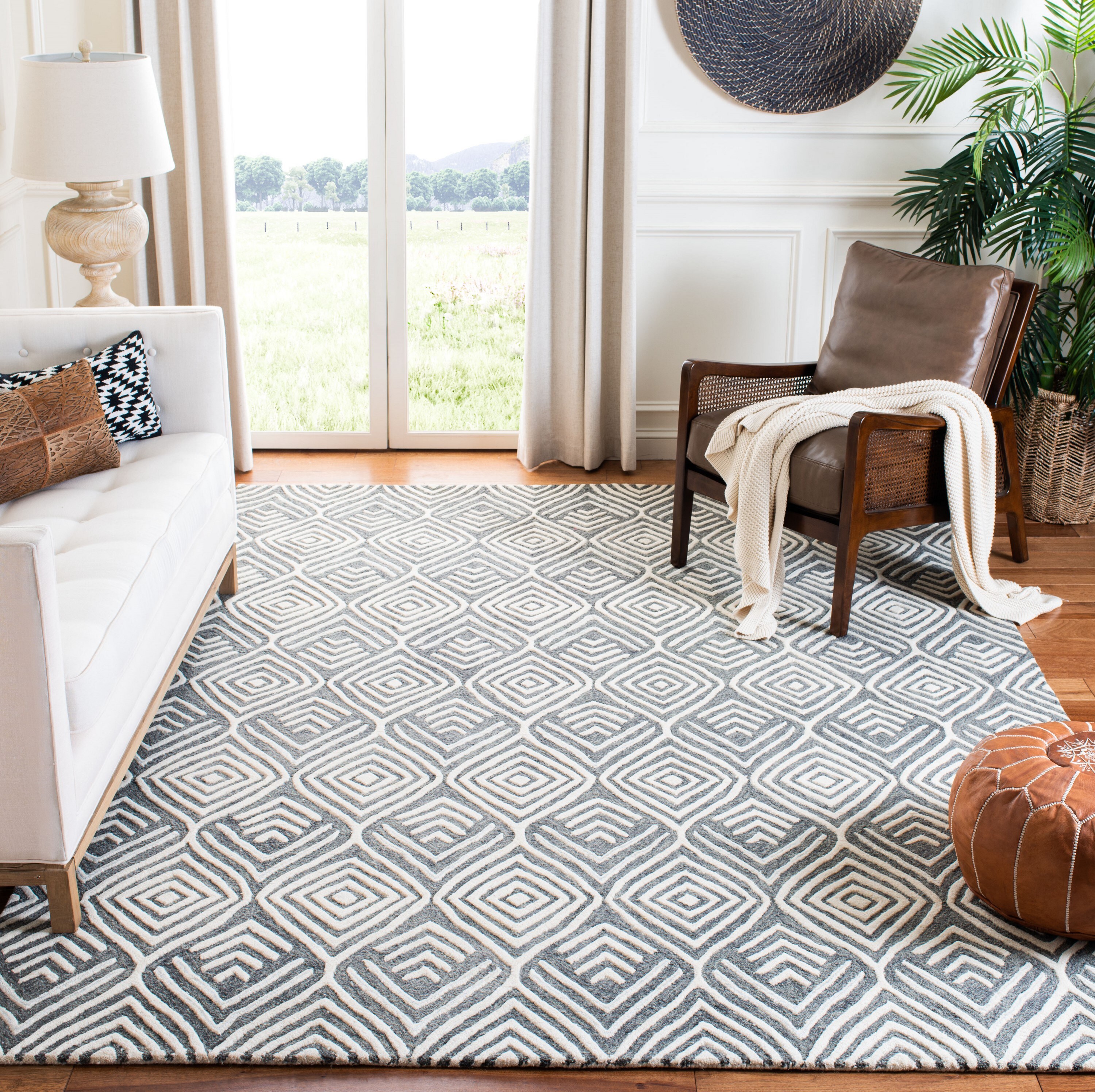 Handmade Gray Floral Tufted Wool Area Rug 8' x 10'