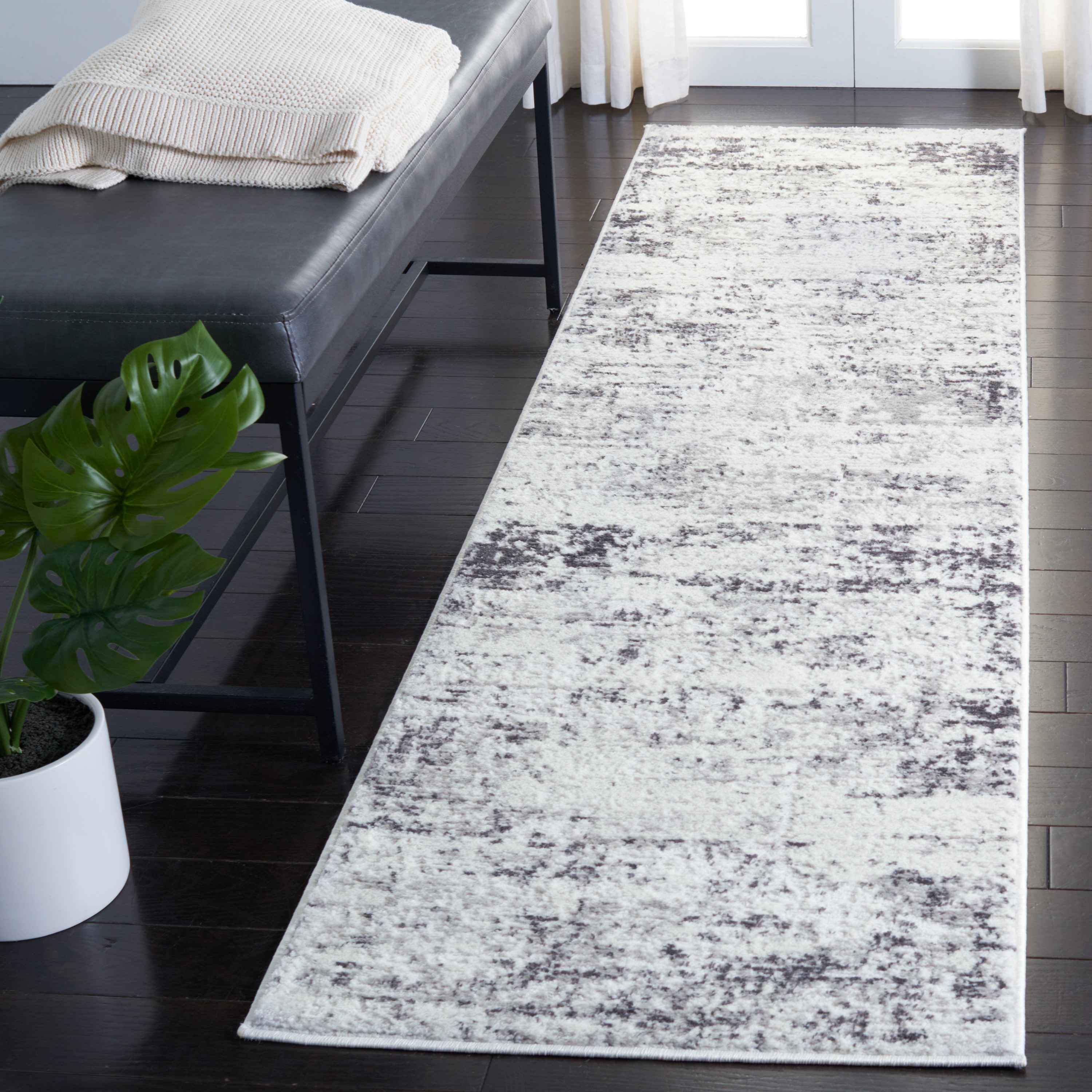 Amelia Ivory and Grey Abstract Runner Rug, 2'2" x 12'