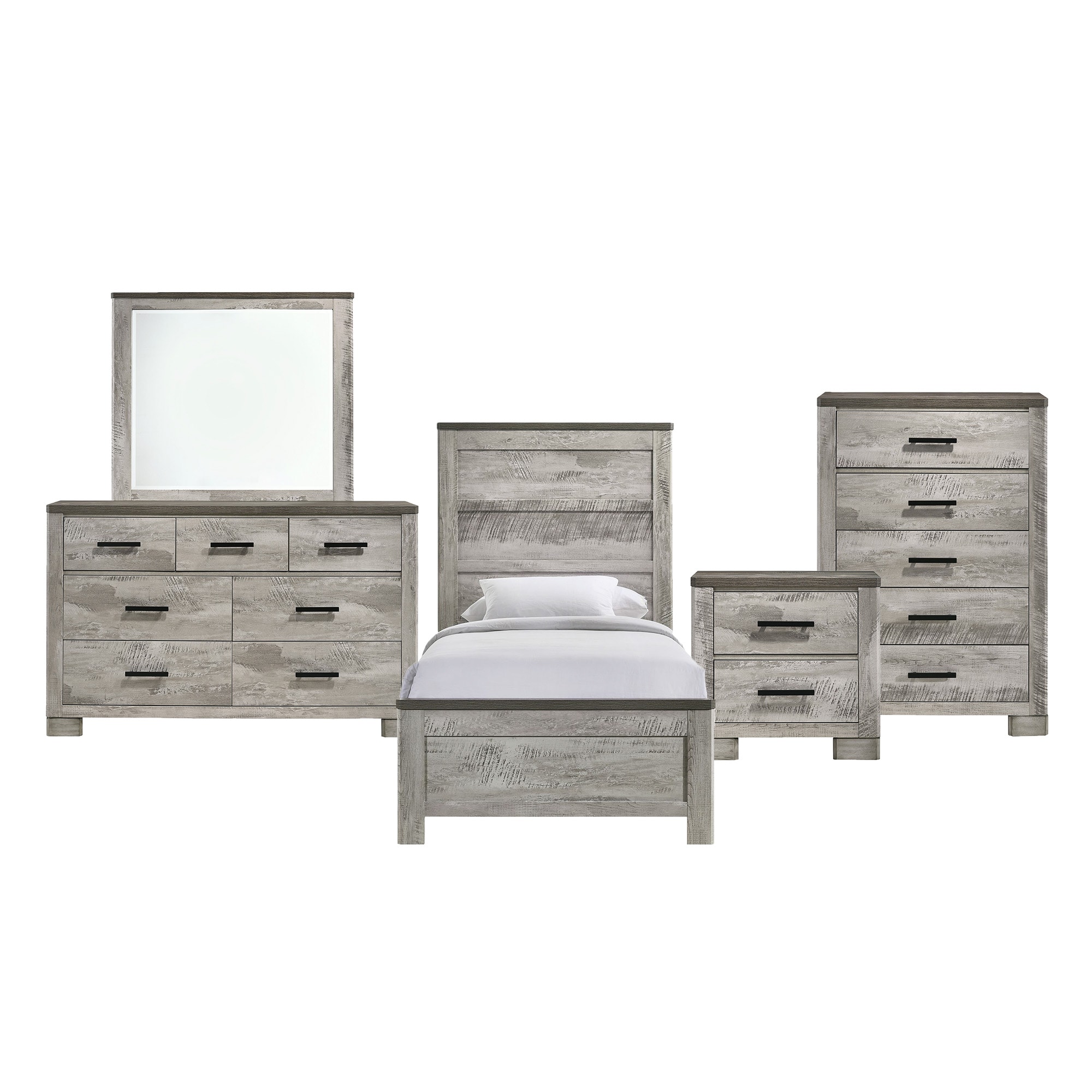 Picket House Furnishings MC300TB5PC Adam Gray Twin Bedroom Set