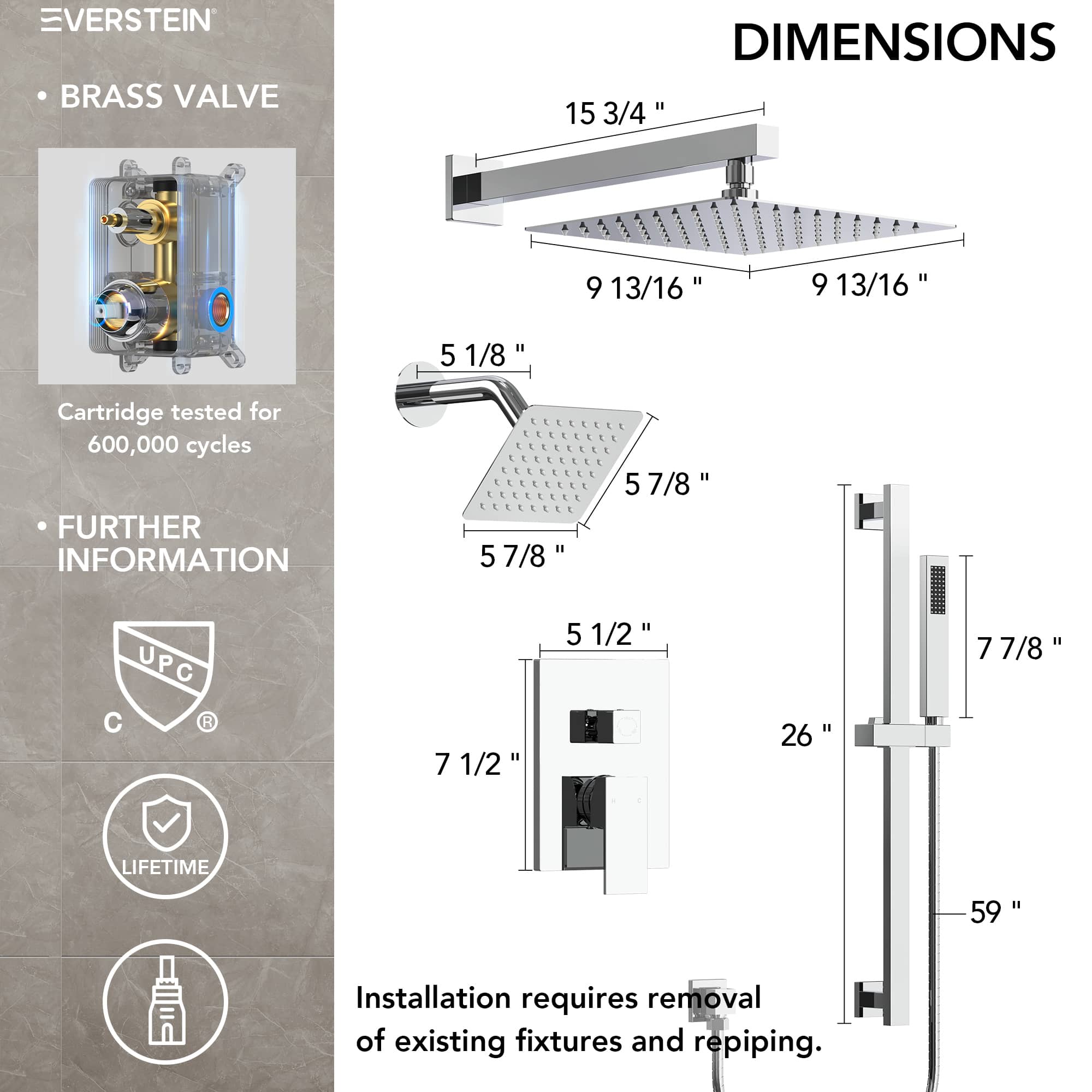 EVERSTEIN SFS-1059-CH10 Showerhead-Bar-Panels - View #10