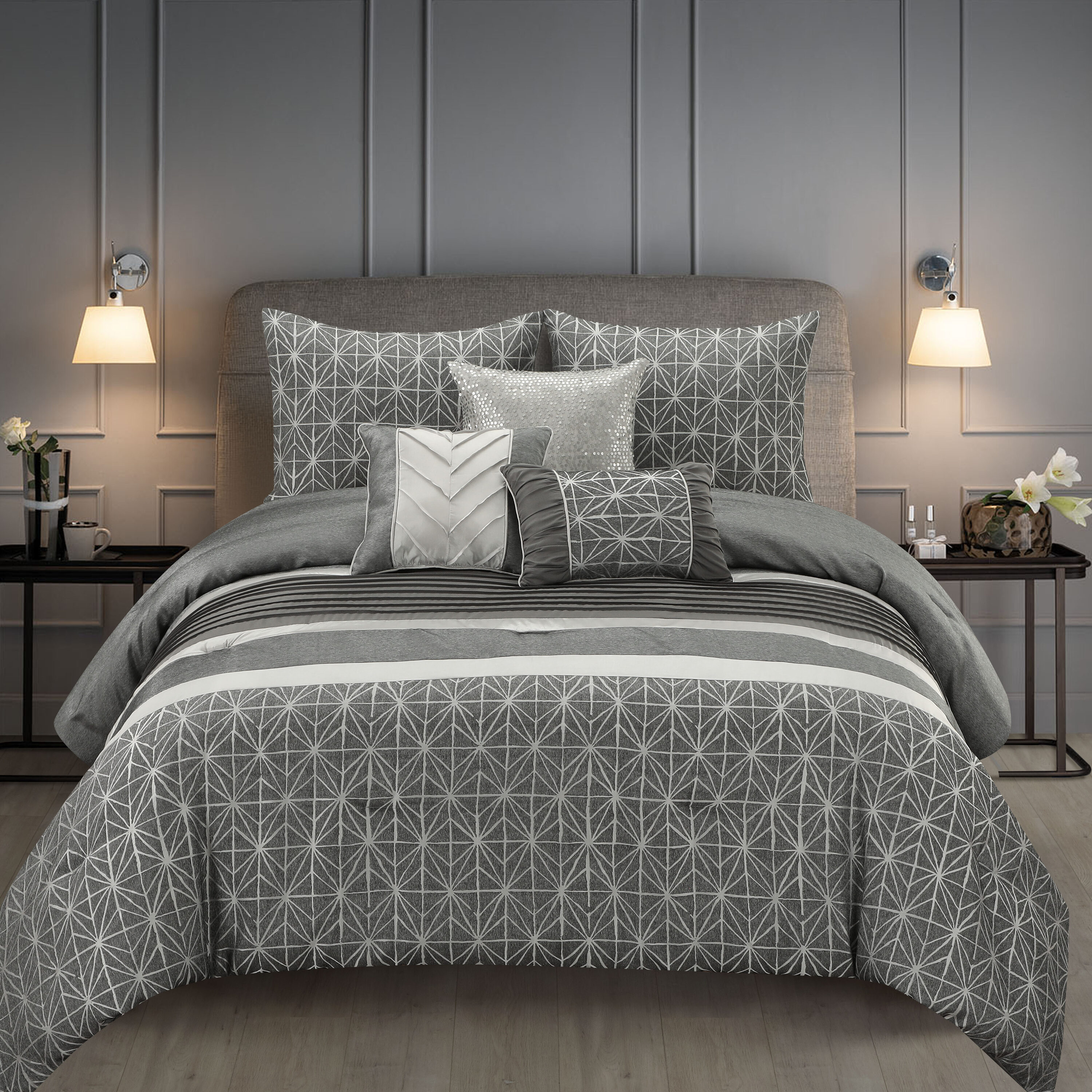 Nanshing TRINITY6-K-GREY 6 -Piece Grey King Comforter Set