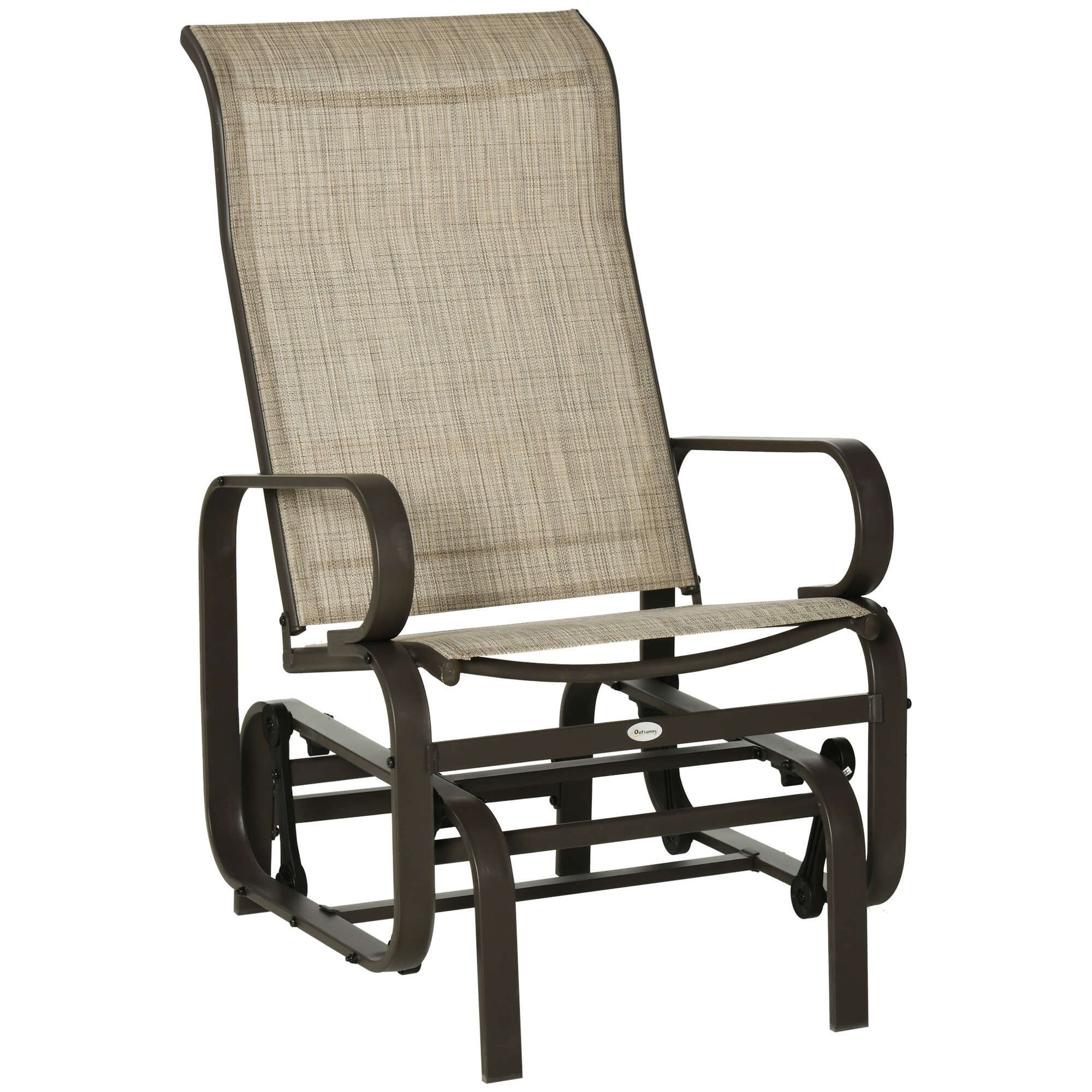 Miki Shinly AB-4350-124JJ Outdoor Patio Chair Black Steel Frame Glider Rocking Chair with Tan Mesh Seat