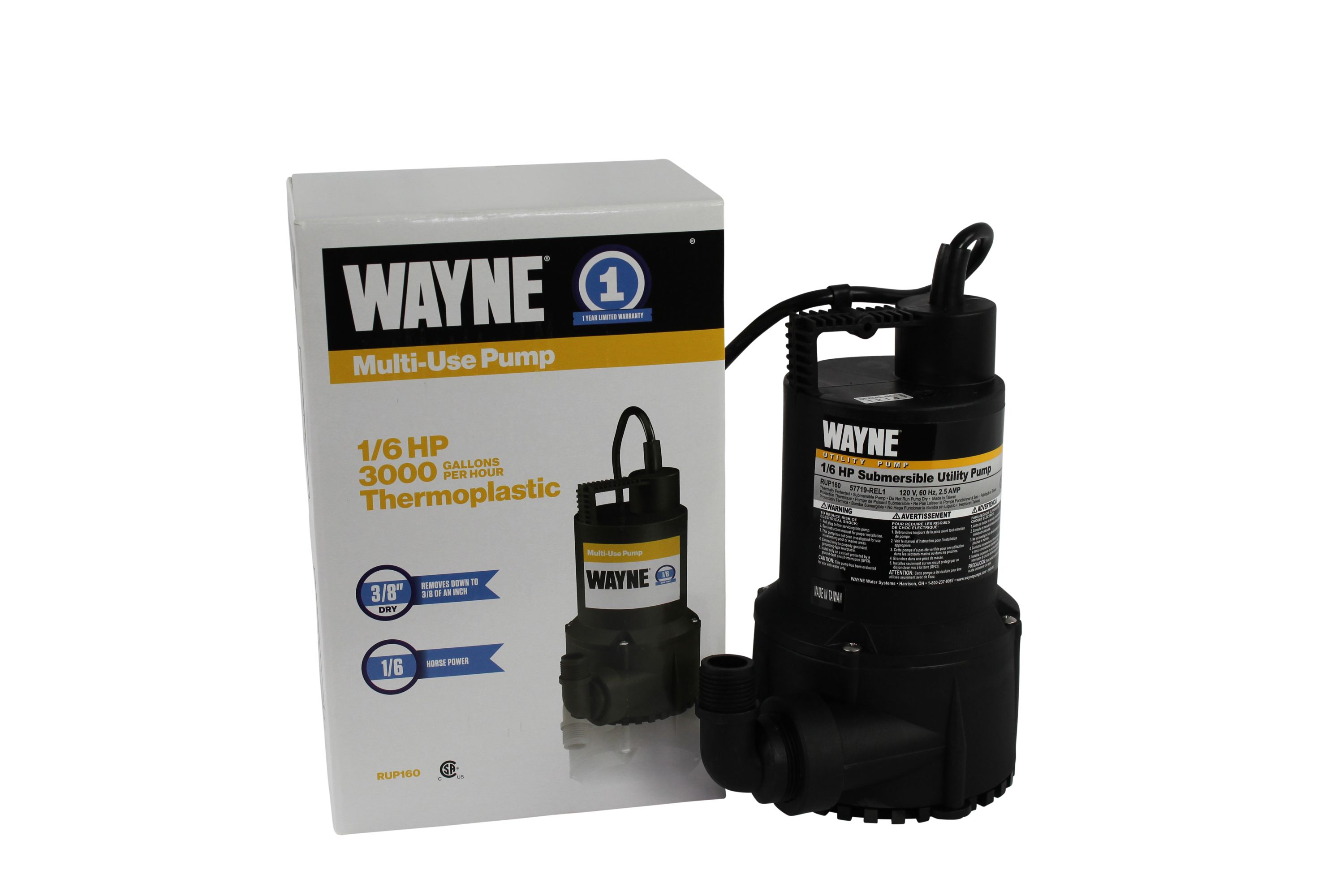 Wayne RUP160 1/6 HP Submersible Utility Pump