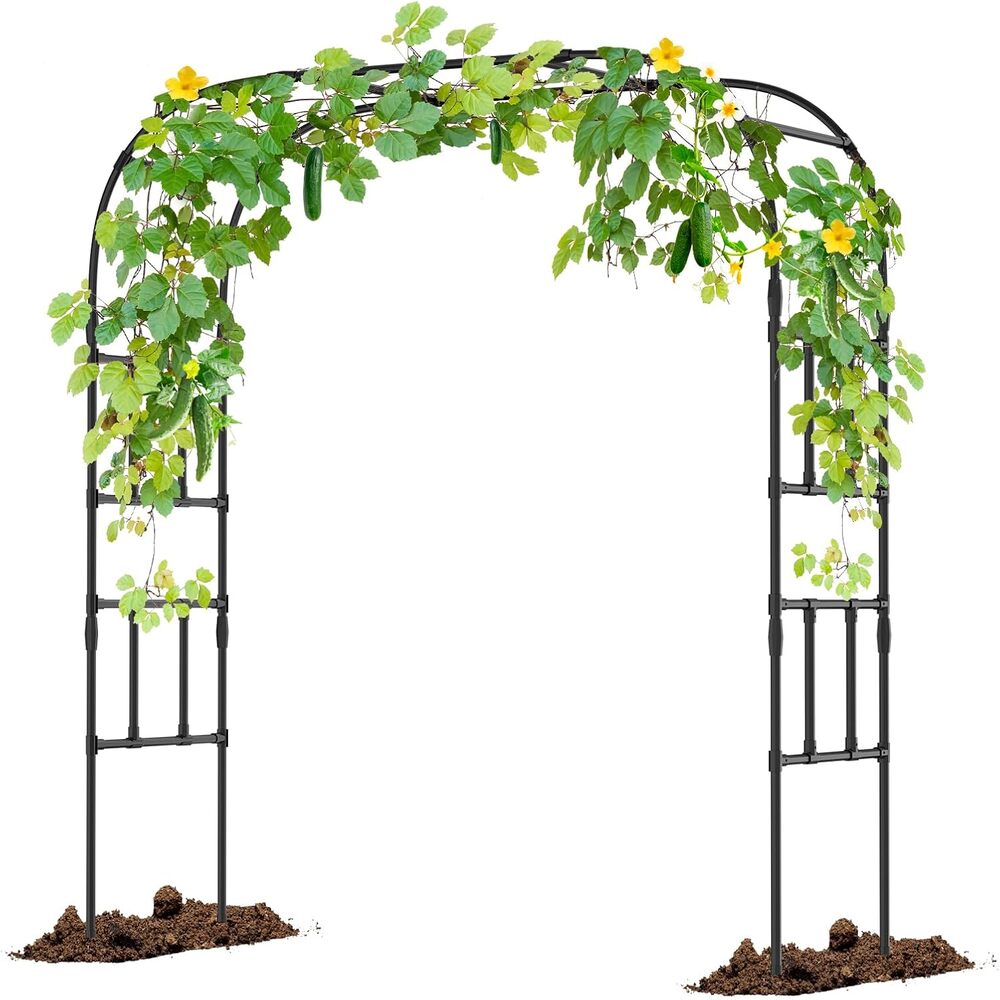 Esazn Garden Arch Trellis for Climbing Plants 79-in W x 87-in H Black Steel Traditional Garden Trellis For Climbing Plants For Cucumbers For Roses For Tomatoes #I1600273-S