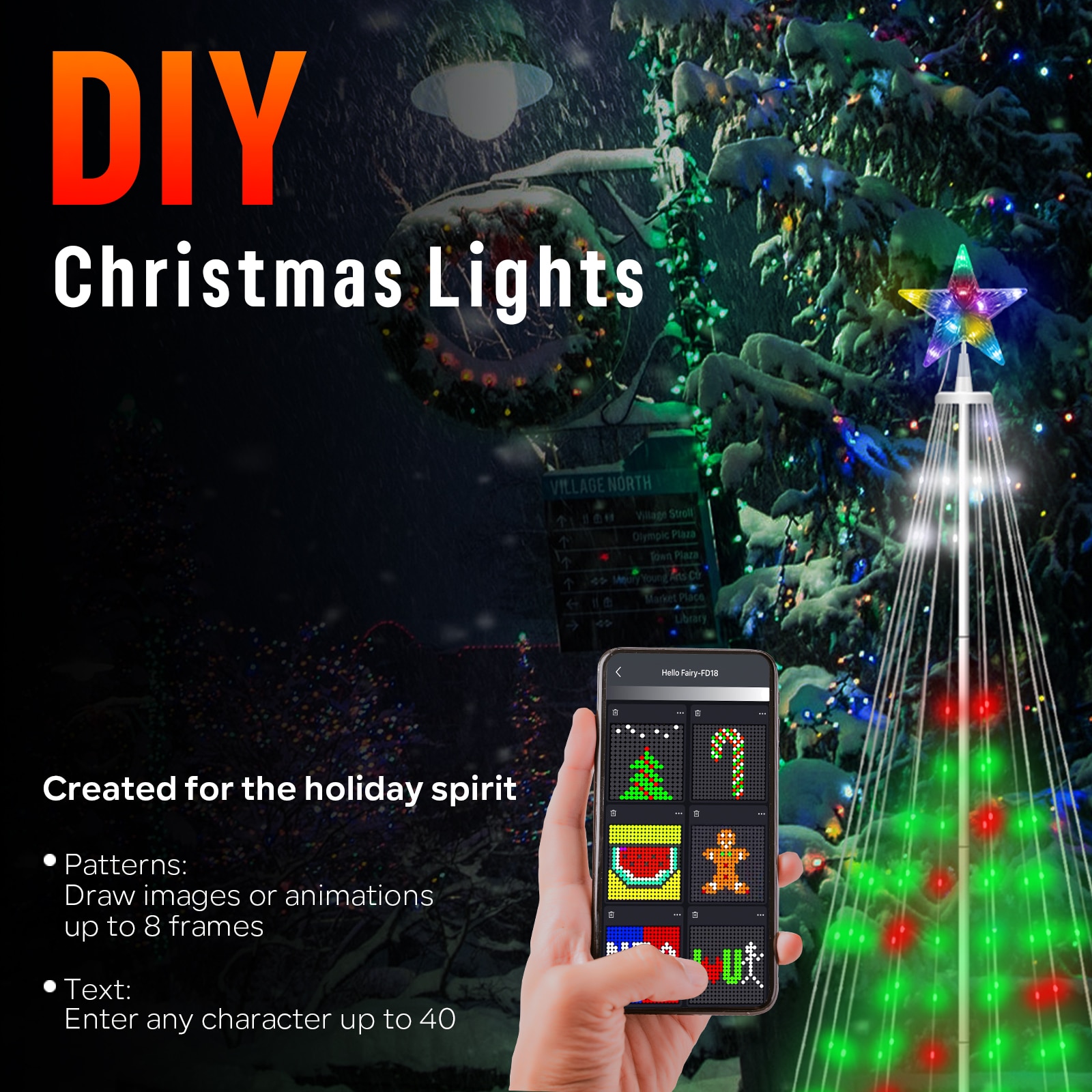 DIY Smart Christmas Tree Led Light Bluetooth APP Remote Control RGB String  Fairy Lights with Star Topper for Xmas New Year Decor