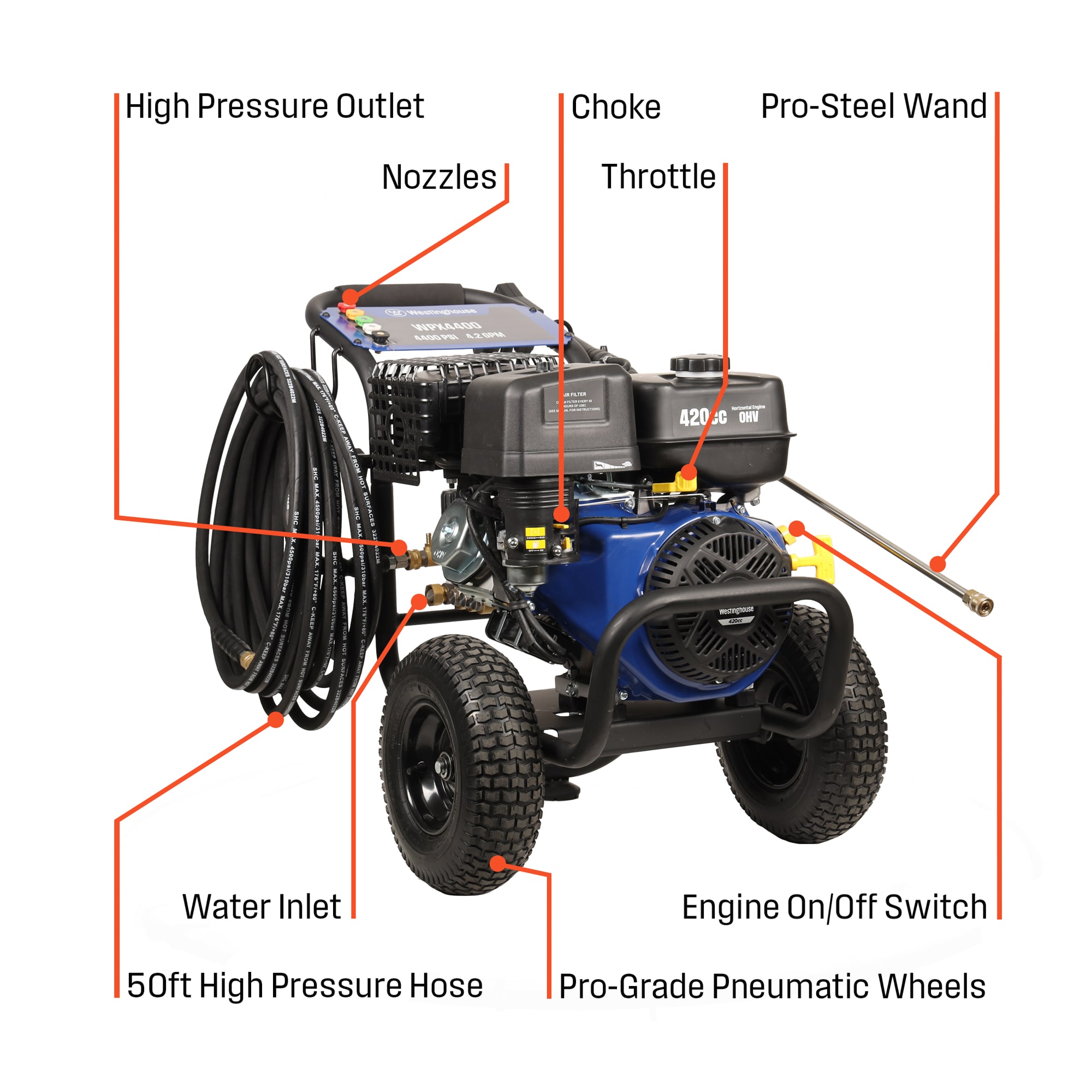 Westinghouse WPX4400 5 Included Nozzles Heavy Duty 4400 PSI 4.2-GPM Cold Water Gas Pressure Washer with 5 Spray Tips WPX4400 Sansujyuku sansujyuku.com