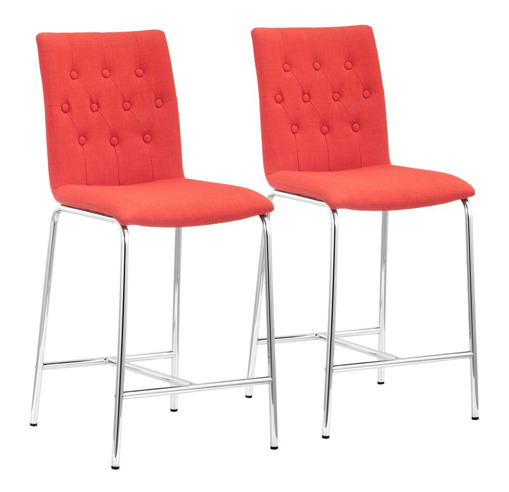 Zuo Modern 300337 Uppsala Set of 2 Tangerine 24-in H Counter height Upholstered Metal Bar Stool Back