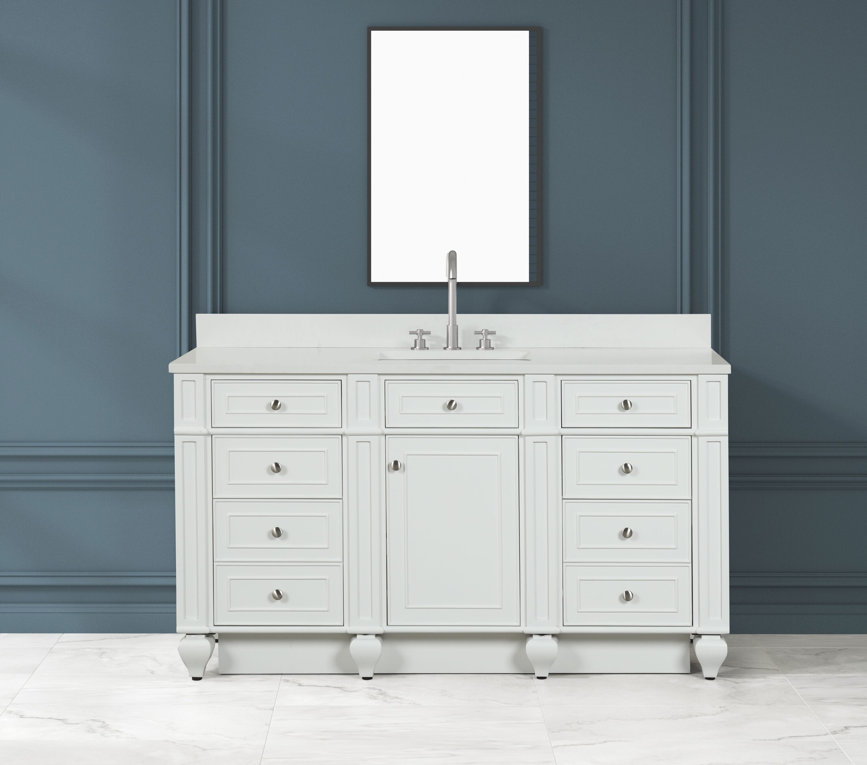 Design Element WN-60S-W Winston 60-in Ivory White Undermount Single Sink Bathroom Vanity with White Quartz Top