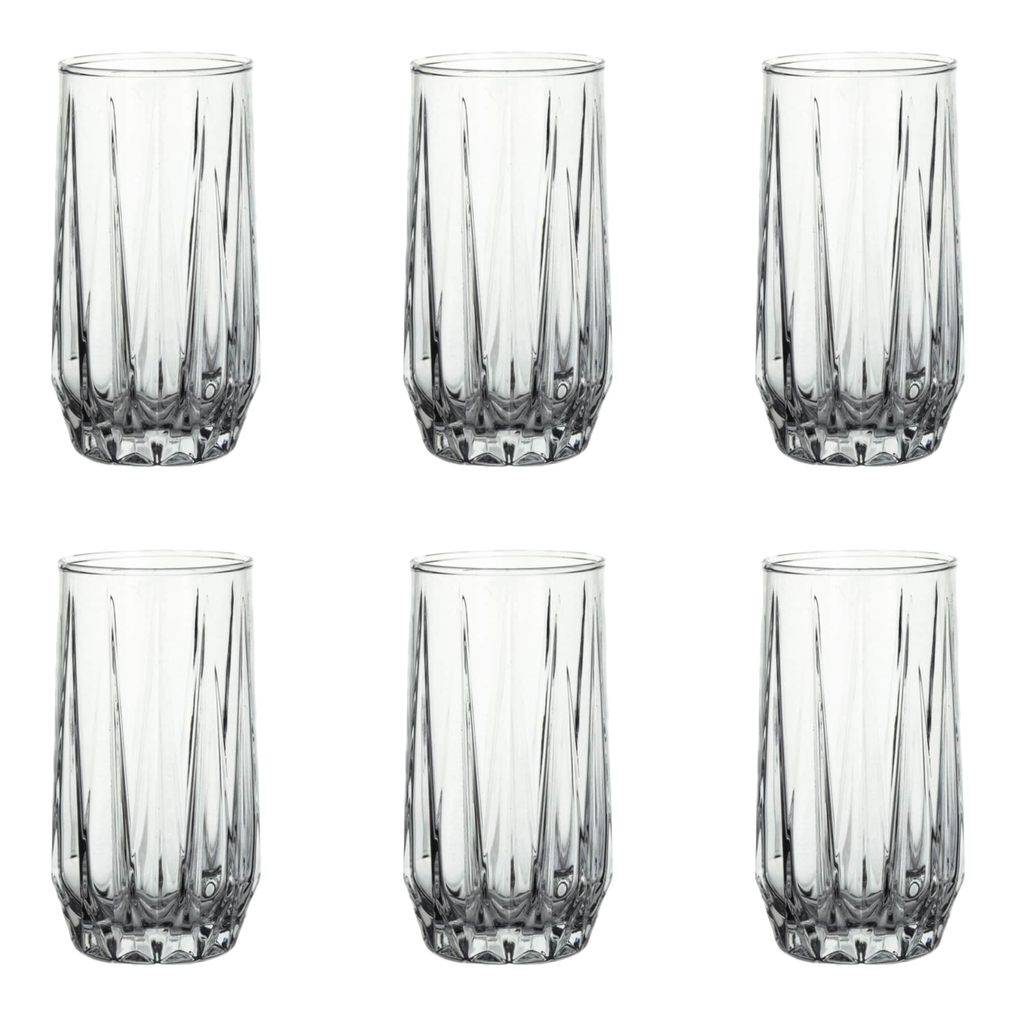 Slickblue 14 oz Lead Free Crystalline Glass Clear Beverage Glass Tumbler 6 Pack Diamond Pattern for Water Juice Cocktails