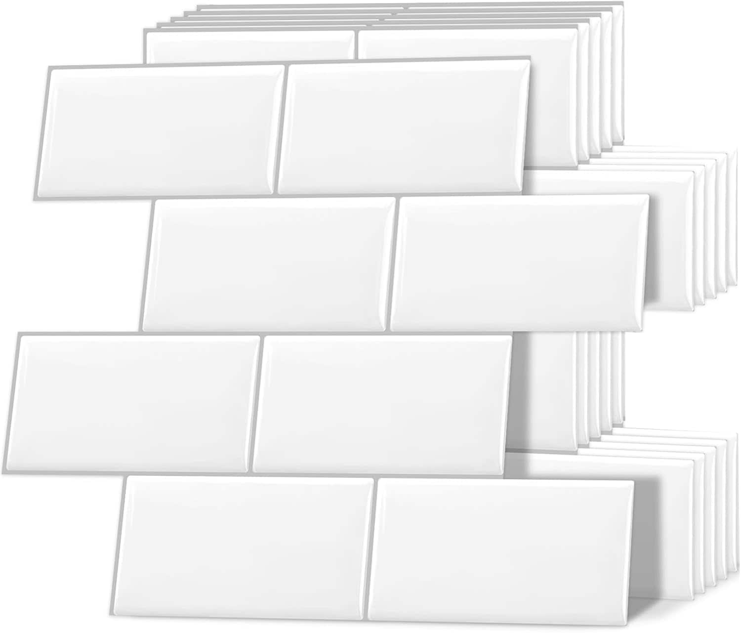 MaseiKar White Subway Tile Peel and Stick Backsplash 10 Sheets 12 x 12 Inch Self Adhesive Wall Tile for Kitchen and Bathroom
