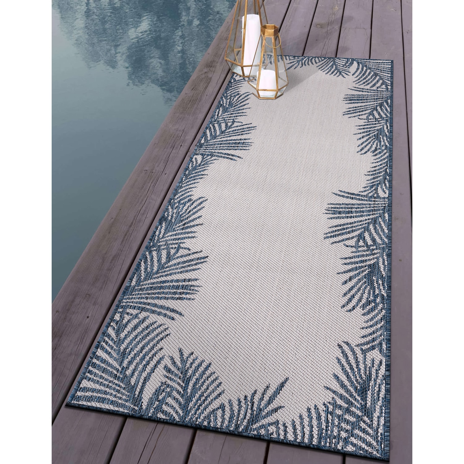 Navy Floral Tropical Reversible Flatwoven Synthetic Rug - 2'x7'