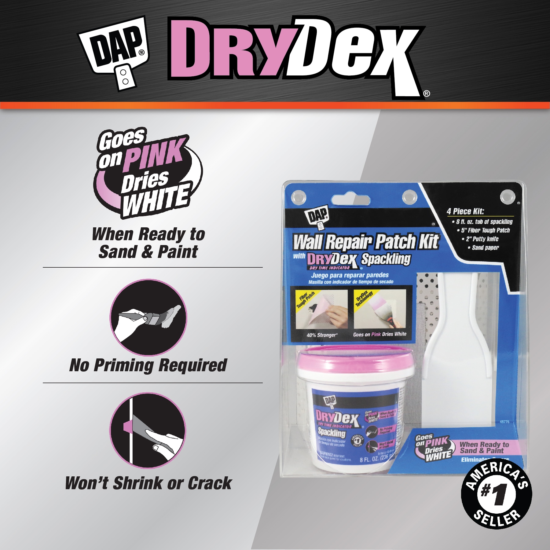 Dap 12345 3" Wall Repair Patch Kit With DryDex Spackling 