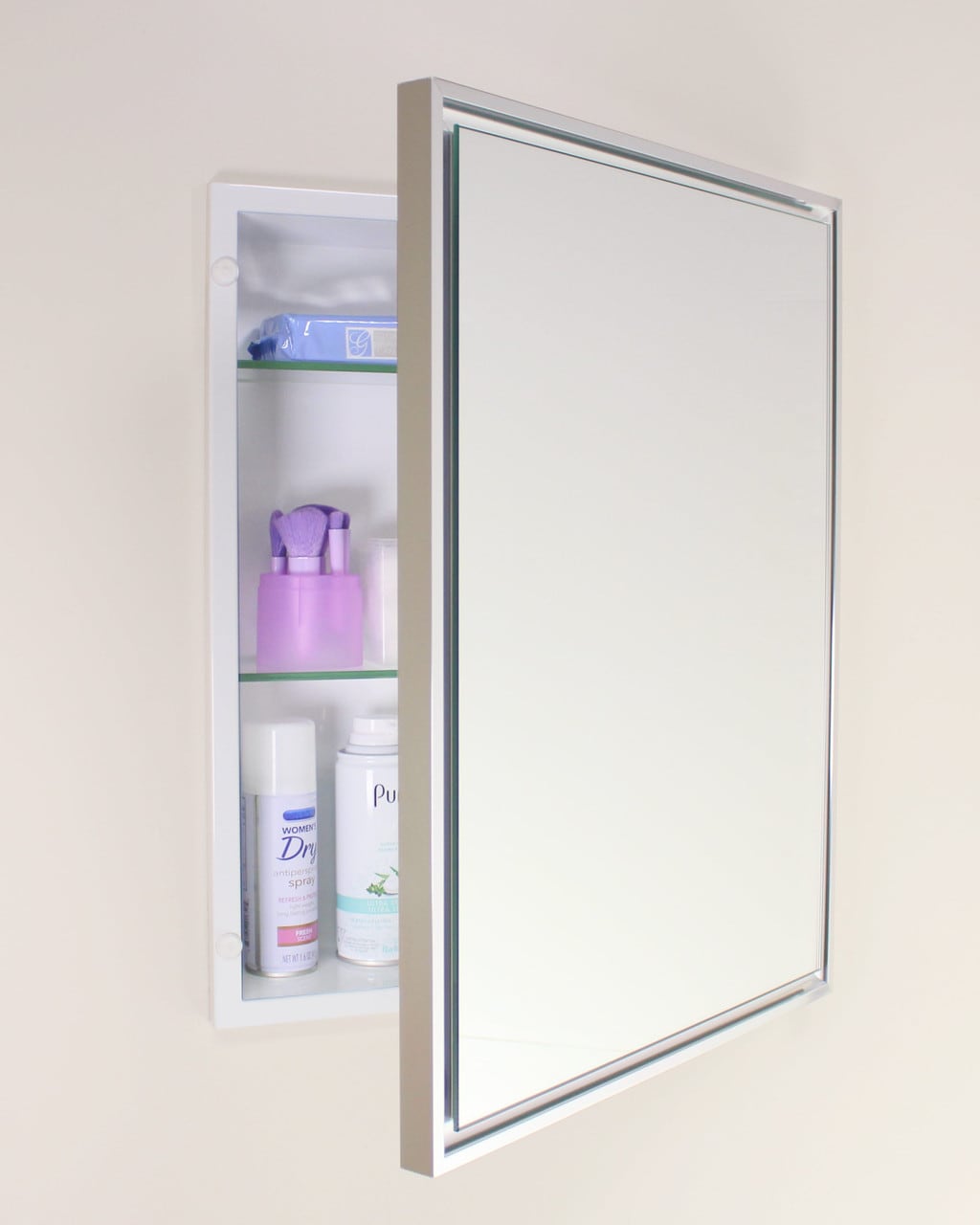 Fox Hollow Furnishings A02S-1418CRWH 16x20 Parker Metro Metal Framed Rectangle Recessed Bathroom Medicine Cabinet with Floating Mirror fits 14x18 in-wall opening - Chrome