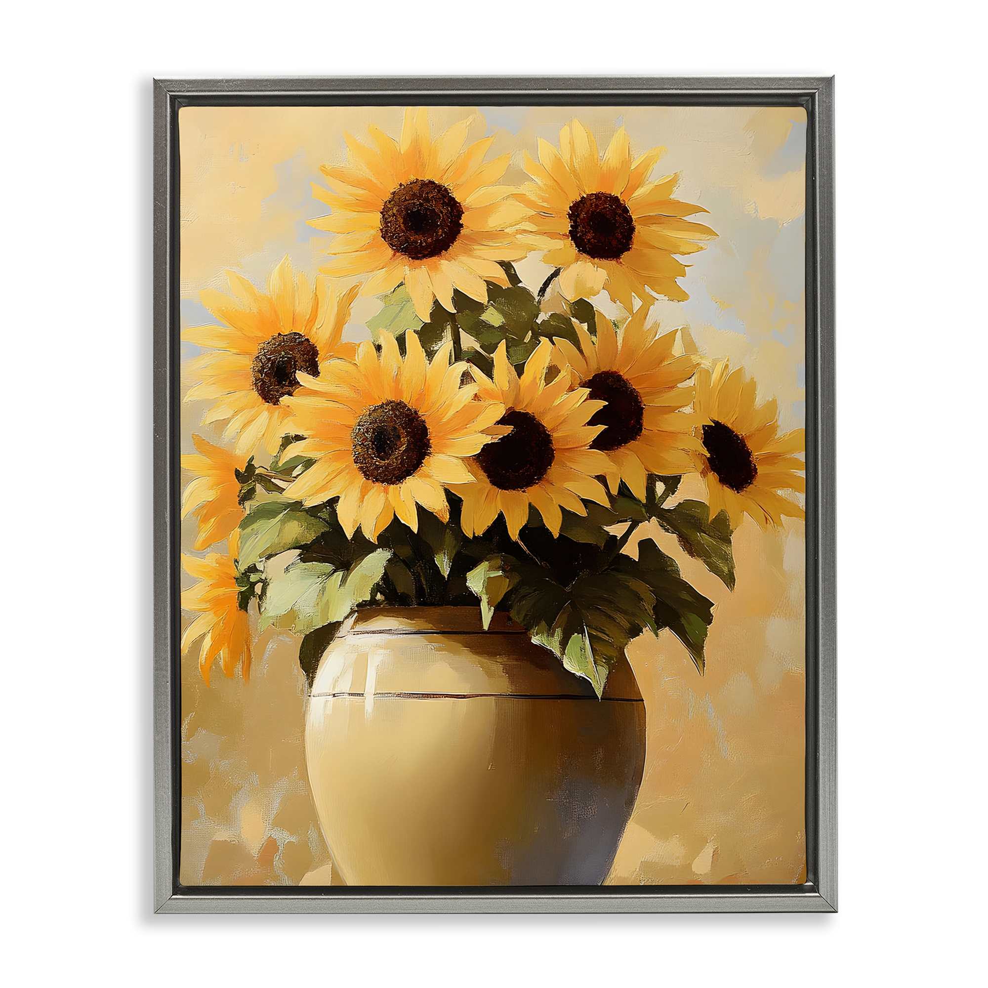 Stupell Industries BT-771-FFL-24X30 Sunflower Pot Still Life Gray Framed Floater Canvas Wall Art By Franklyn Gregory 25 x 31