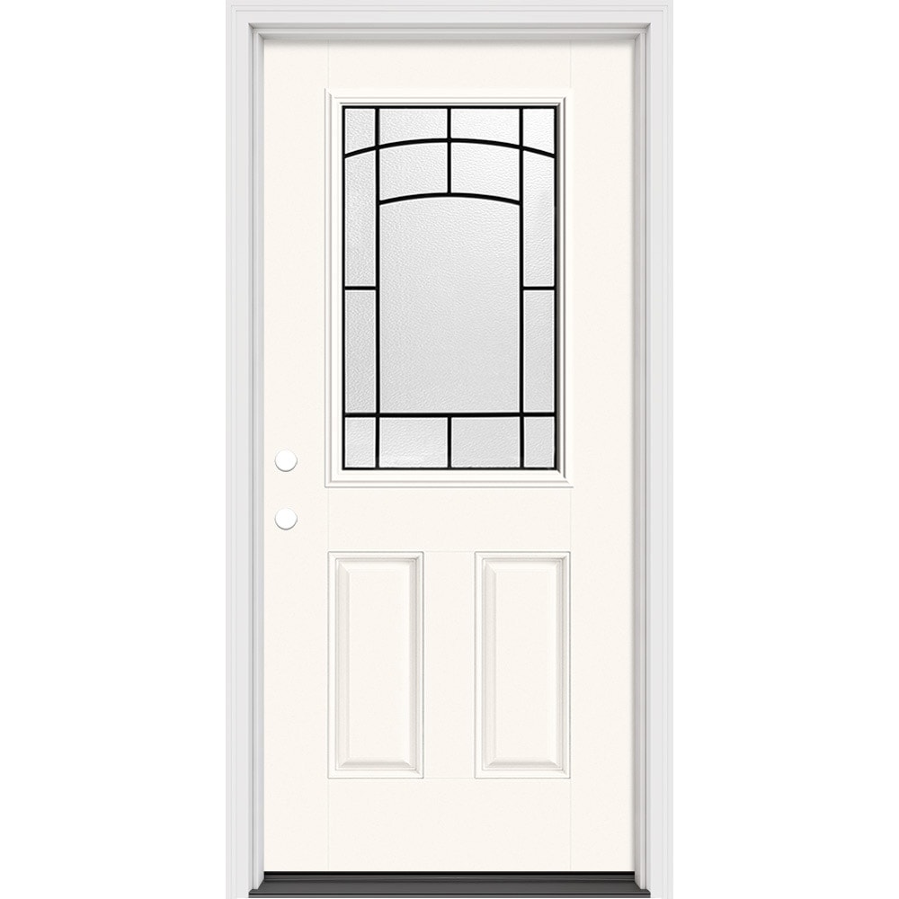 Masonite 631835 Brooklyn 36-in x 80-in x 4-9/16-in Fiberglass Full lite Right-hand inswing Modern White Painted Prehung Slab Front Door with Brickmould Solid core