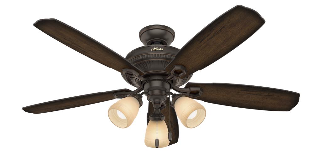 Hunter 53354 Ambrose 52-in Onyx Bengal Bronze Indoor Downrod or Flush Mount Ceiling Fan with Light (5-Blade)
