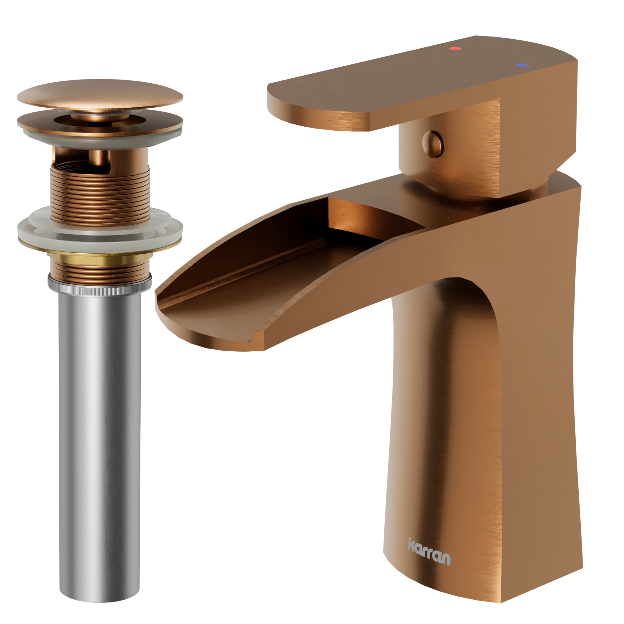 Karran KBF440BC Kassel Brushed Copper Single hole 1-handle WaterSense Waterfall Residential Handle Bathroom Sink Faucet with Drain