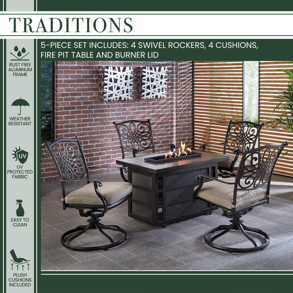 Hanover TRAD5PCRECSW4FP-TAN Patio-Conversation-Sets - View #2