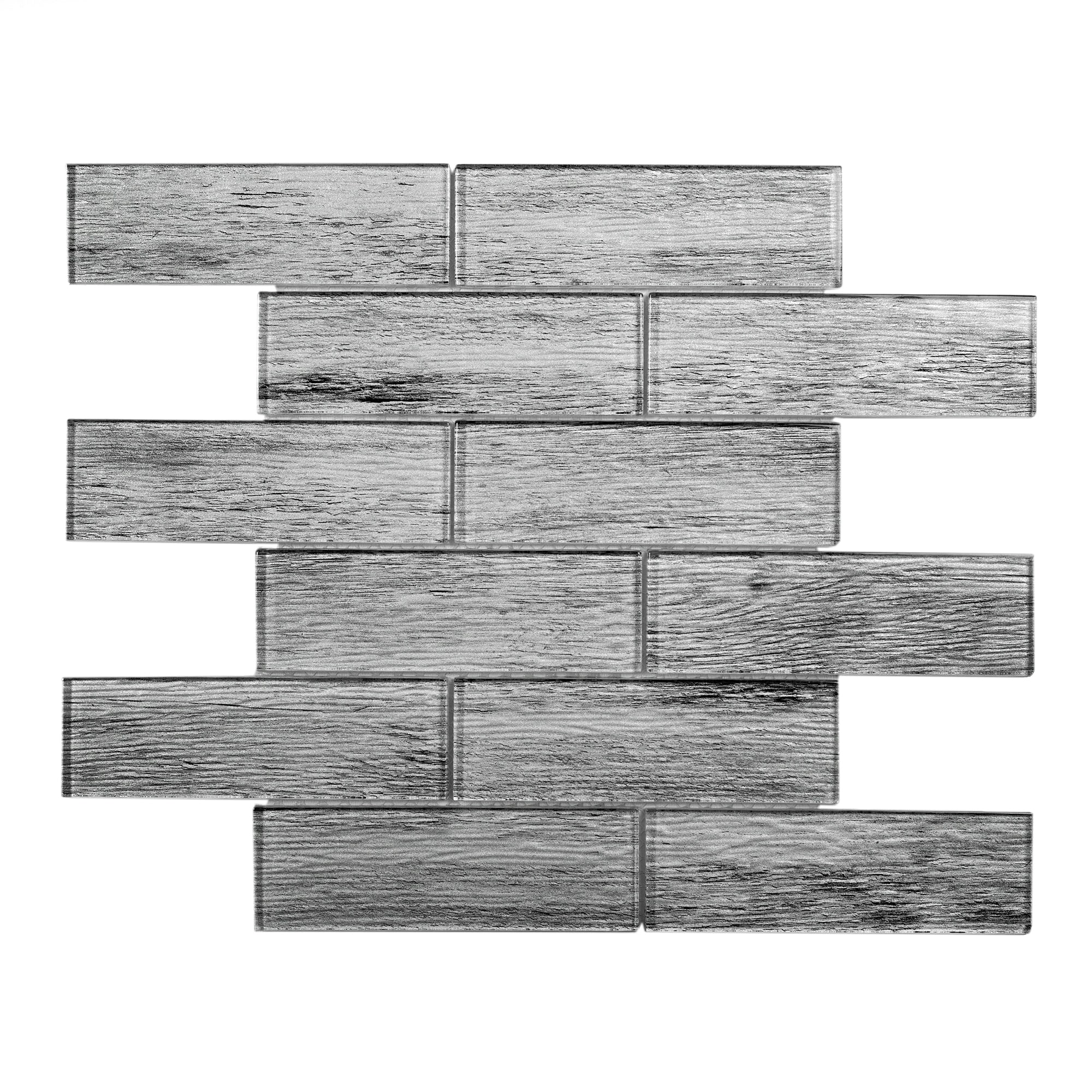 Apollo Tile APLSRA9903EC52 Gray 12-in x 12-in Glossy Glass Wood look Mosaic Wall Tile ( 4.83-sq ft Carton )
