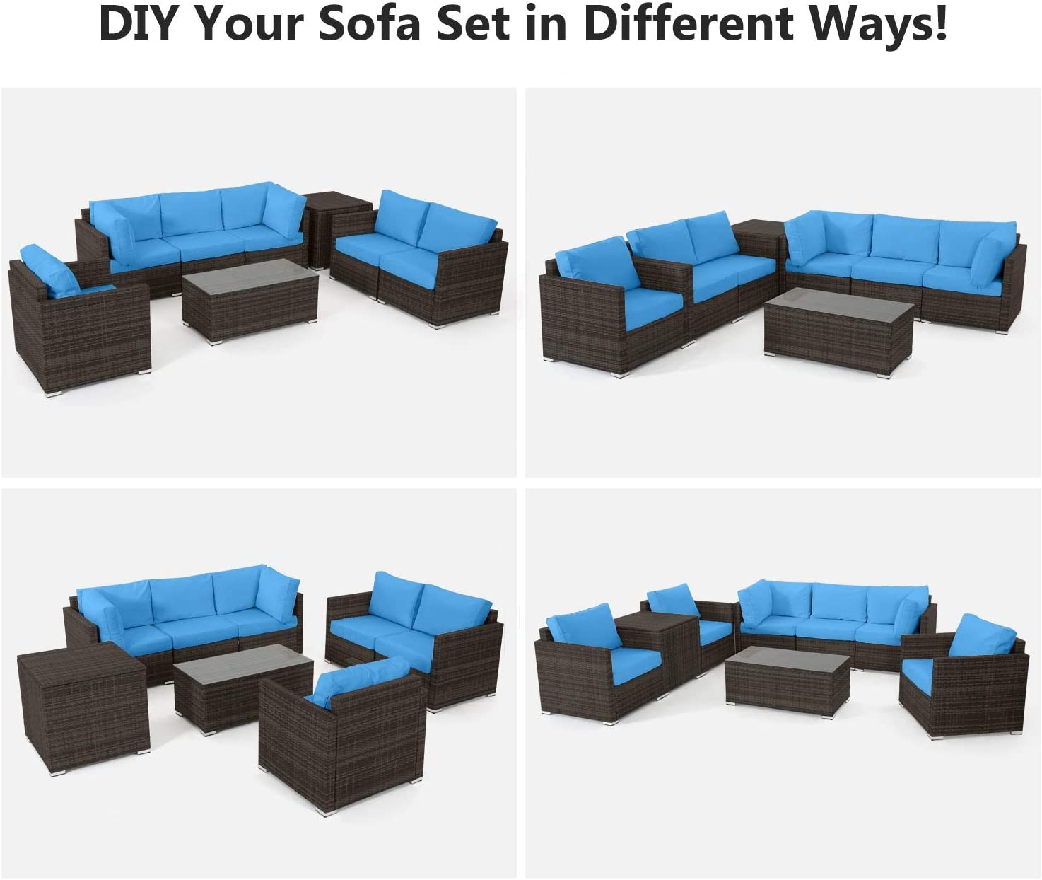 Tribesigns Ho008-bnbl Wicker Outdoor Sectional With Blue Cushion(S) And ...