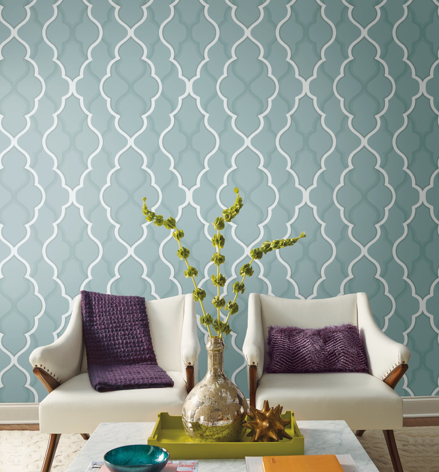 York Wallcoverings Teal Double Damask Wallpaper in the Wallpaper ...