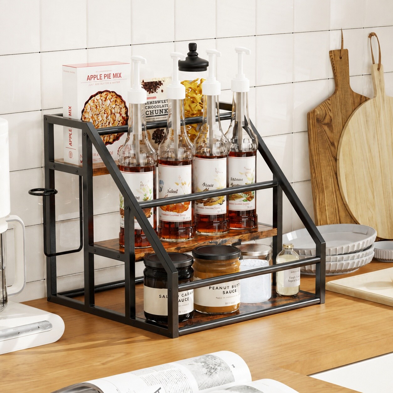 Phewnyzo Coffee Syrup Rack Organizer 3 Tier Countertop Storage Shelves ...