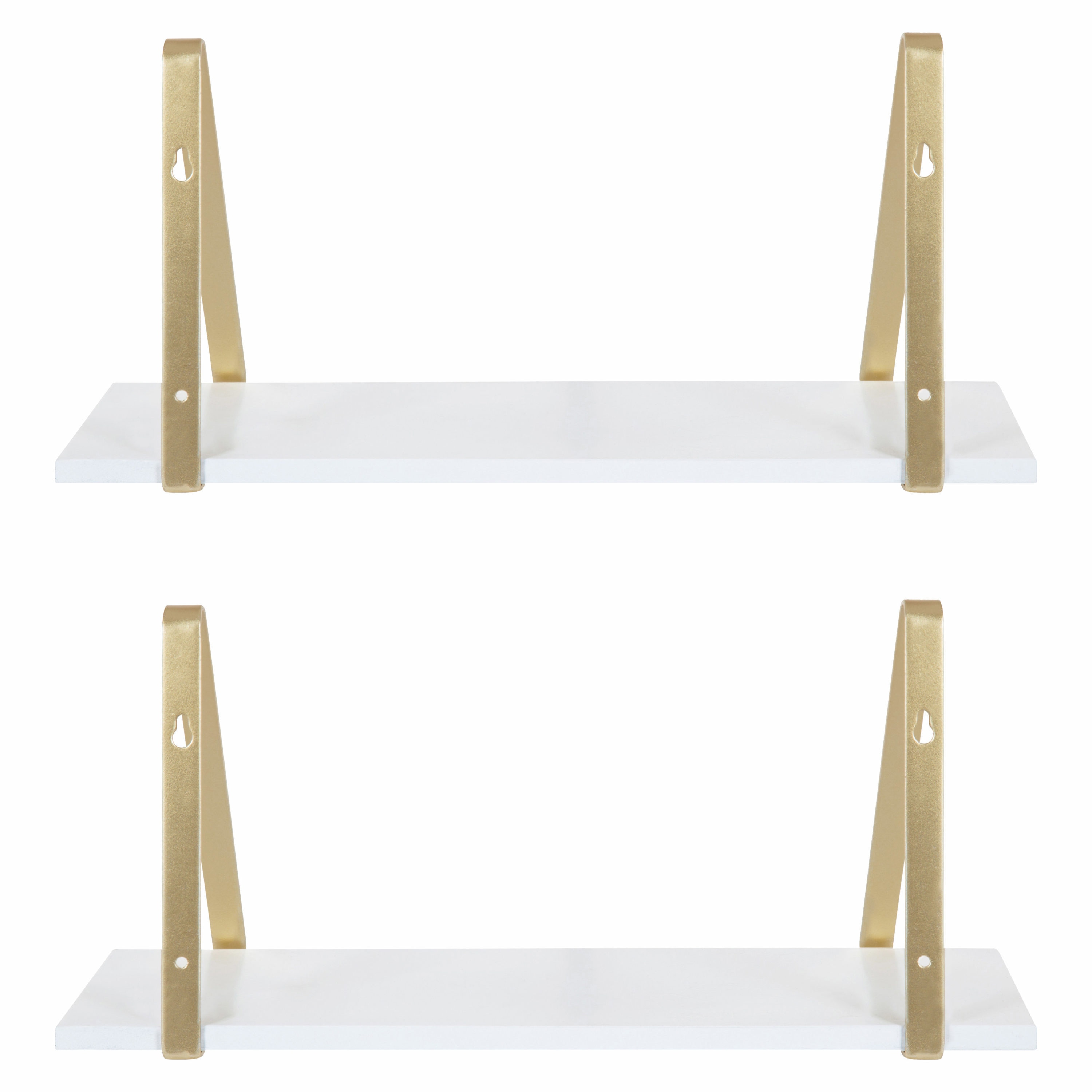 Soloman 21" White and Gold Modern Wooden Wall Shelves - 2 Piece