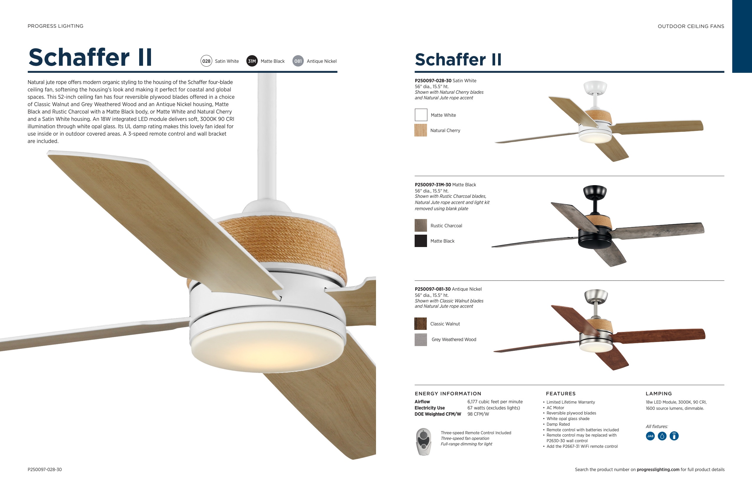 Shaffer II 56" Satin White LED Ceiling Fan with Jute Rope