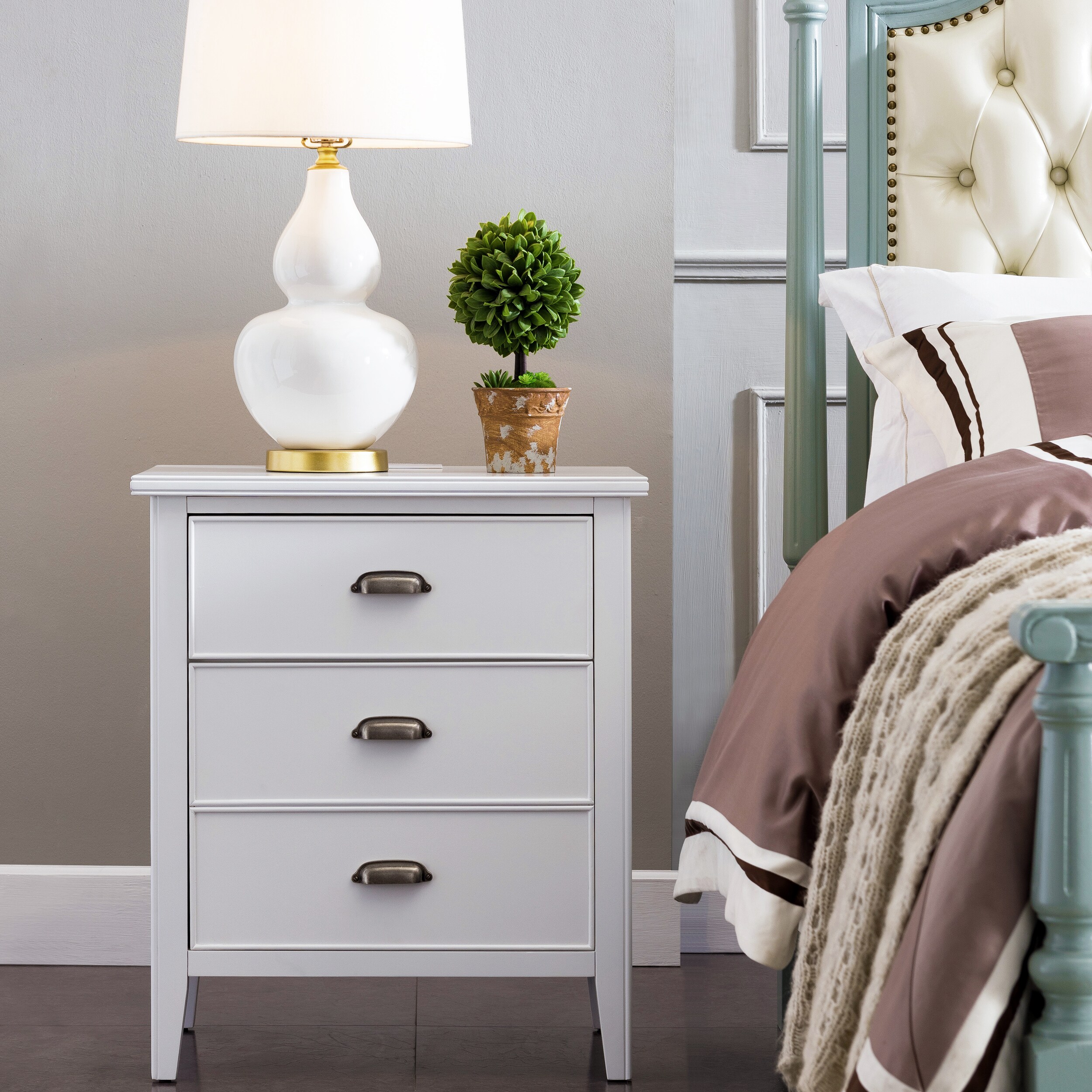 Orchid White Solid Wood Nightstand with USB-C and A/C Ports