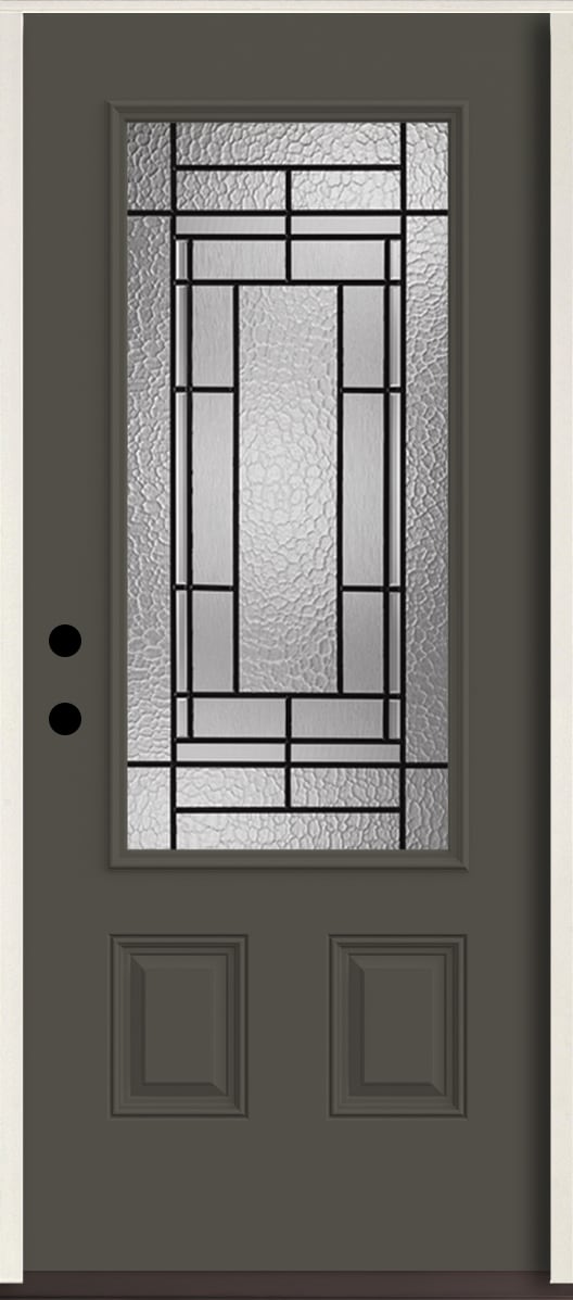 RELIABILT LO963717 Pembrook 36-in x 80-in x 4-5/8-in Fiberglass 3/4 lite Right-hand inswing Thunder Gray Paint Painted Prehung Front Door Insulating core