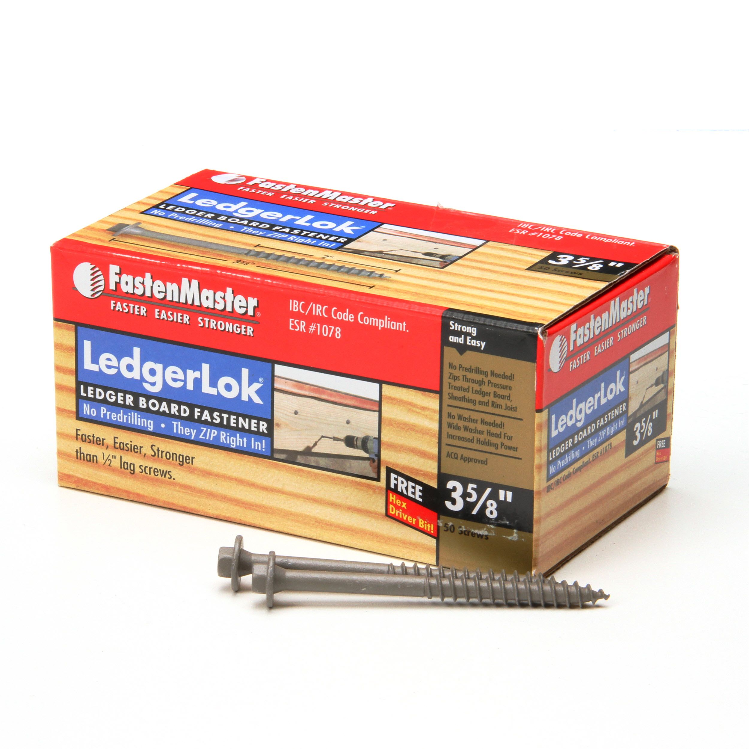 FastenMaster LedgerLok Screws 5" 12pc Pack FMLL005-12 or 12pc 3-5/8" FMLL358-12 