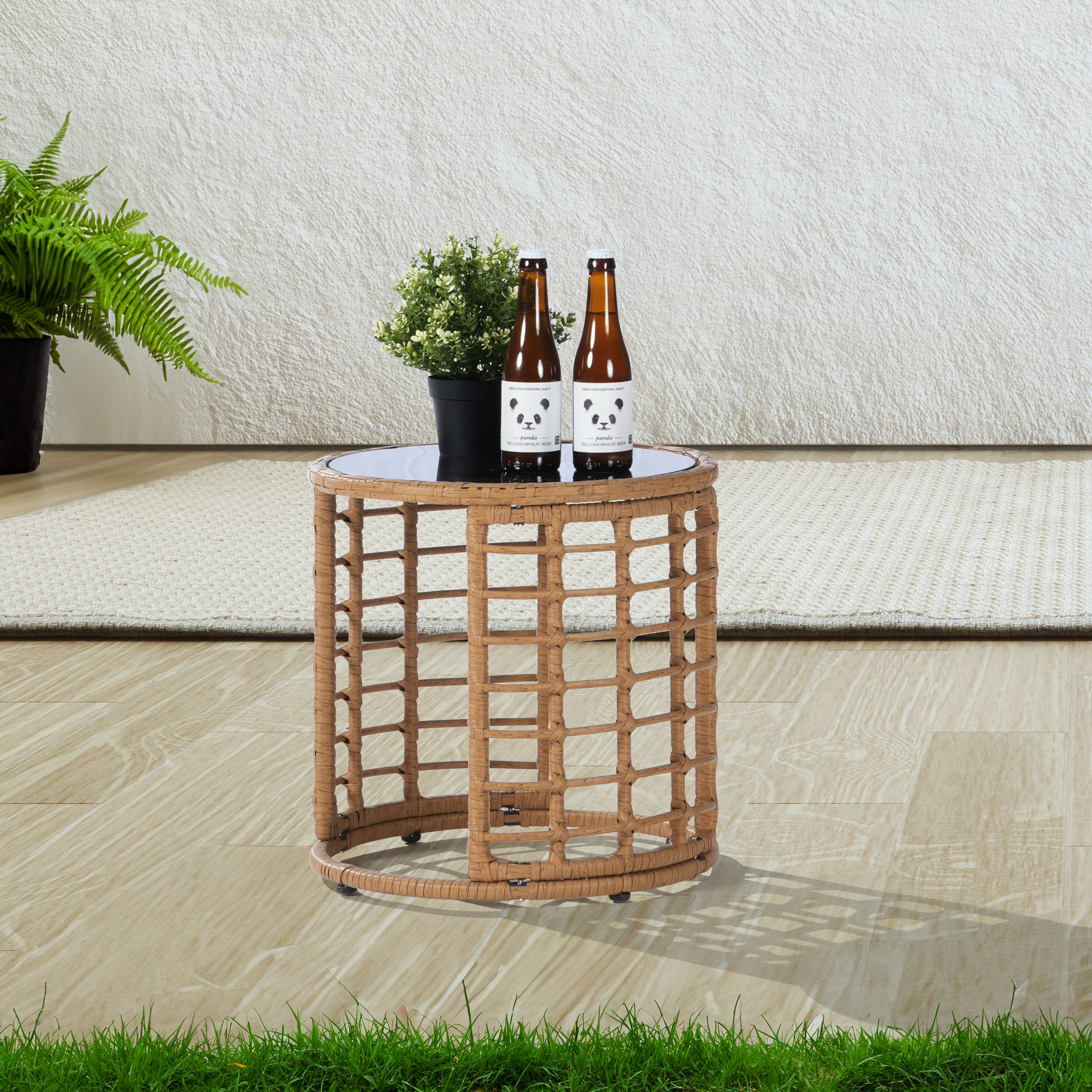 SANSTAR L-JDC-TB-BN-V1 Patio Table Round Wicker Outdoor End 15.8-in W x 15.8-in L
