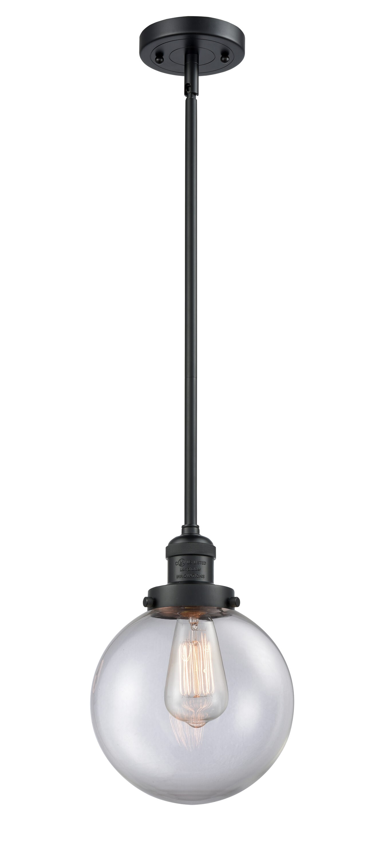 Innovations Lighting 201S-BK-G202-8 Beacon Matte Black Modern/contemporary Clear glass Globe Medium Hanging Pendant light