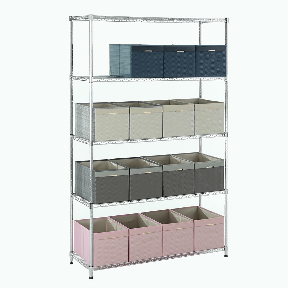 5-Tier Chrome Adjustable Steel Shelving Unit for Kitchens and Garages