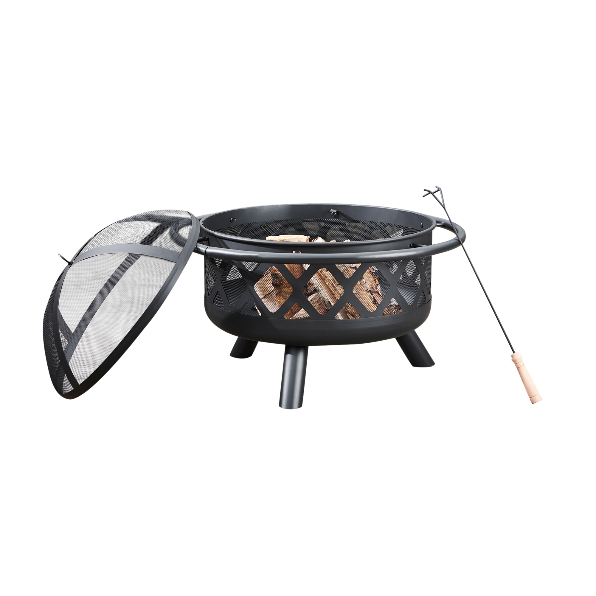 30" Black Steel Mesh Wood Burning Fire Pit