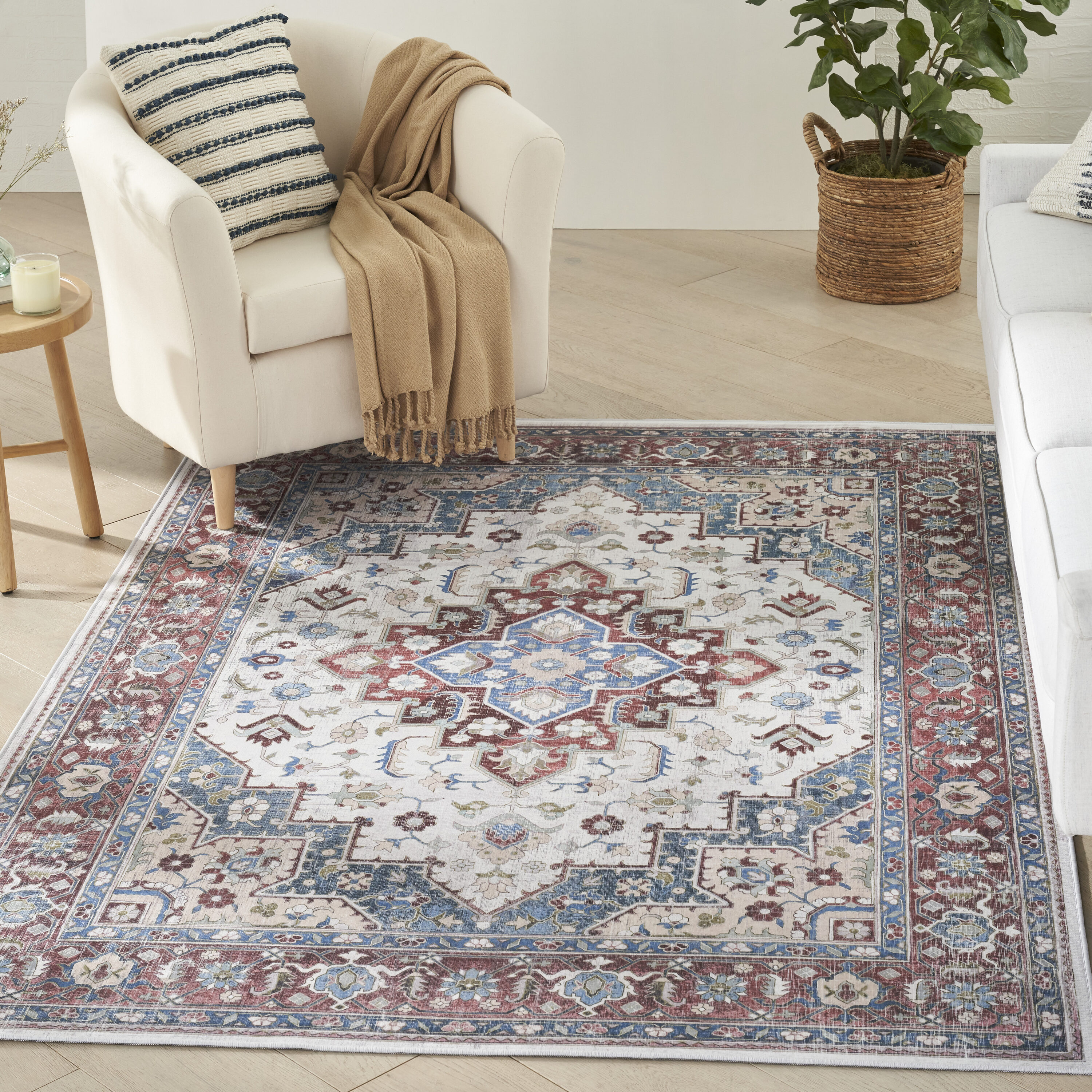 Nourison Home 099446931757 6 x 9 (ft) Polyester Ivory Red Rectangular Indoor Persian Area rug