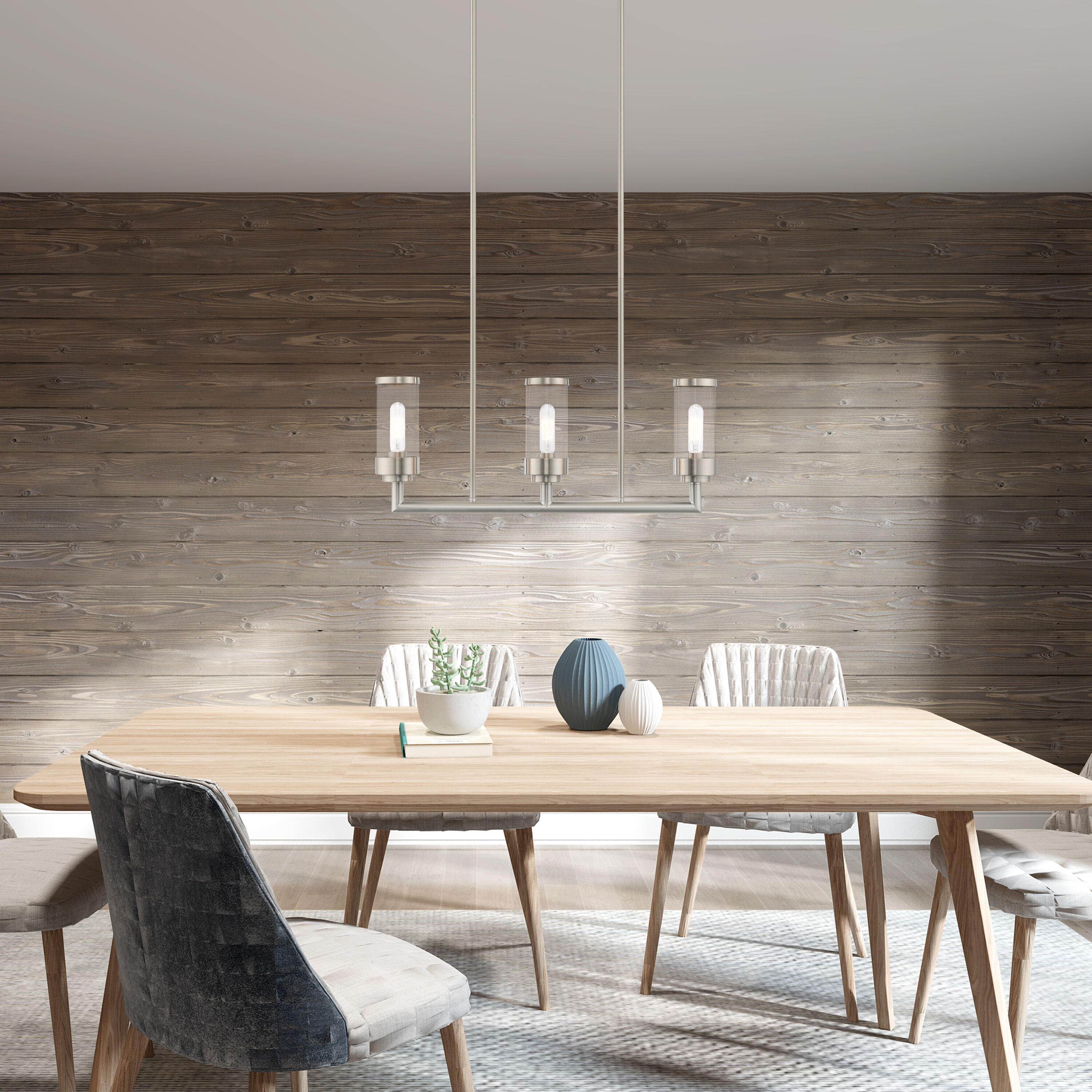 Hillcrest Brushed Nickel Linear Chandelier with Clear Glass Shades