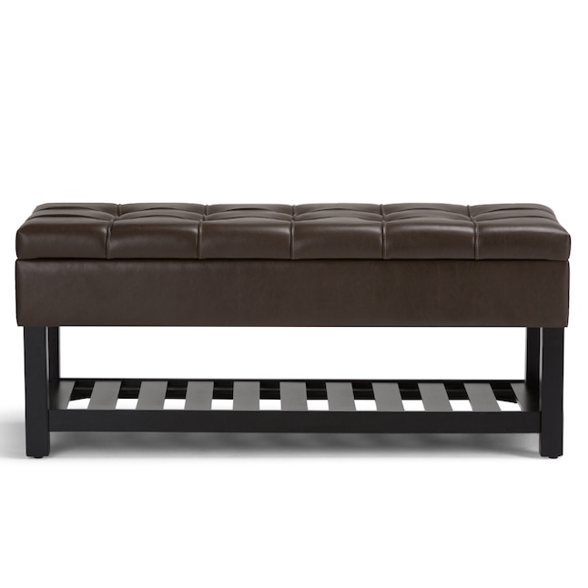 Simpli Home Saxon Casual Chocolate Brown Faux Leather Storage Ottoman In The Ottomans Department At Com Faux Leather Storage Ottoman, Faux Leather Ottoman Storage Bench